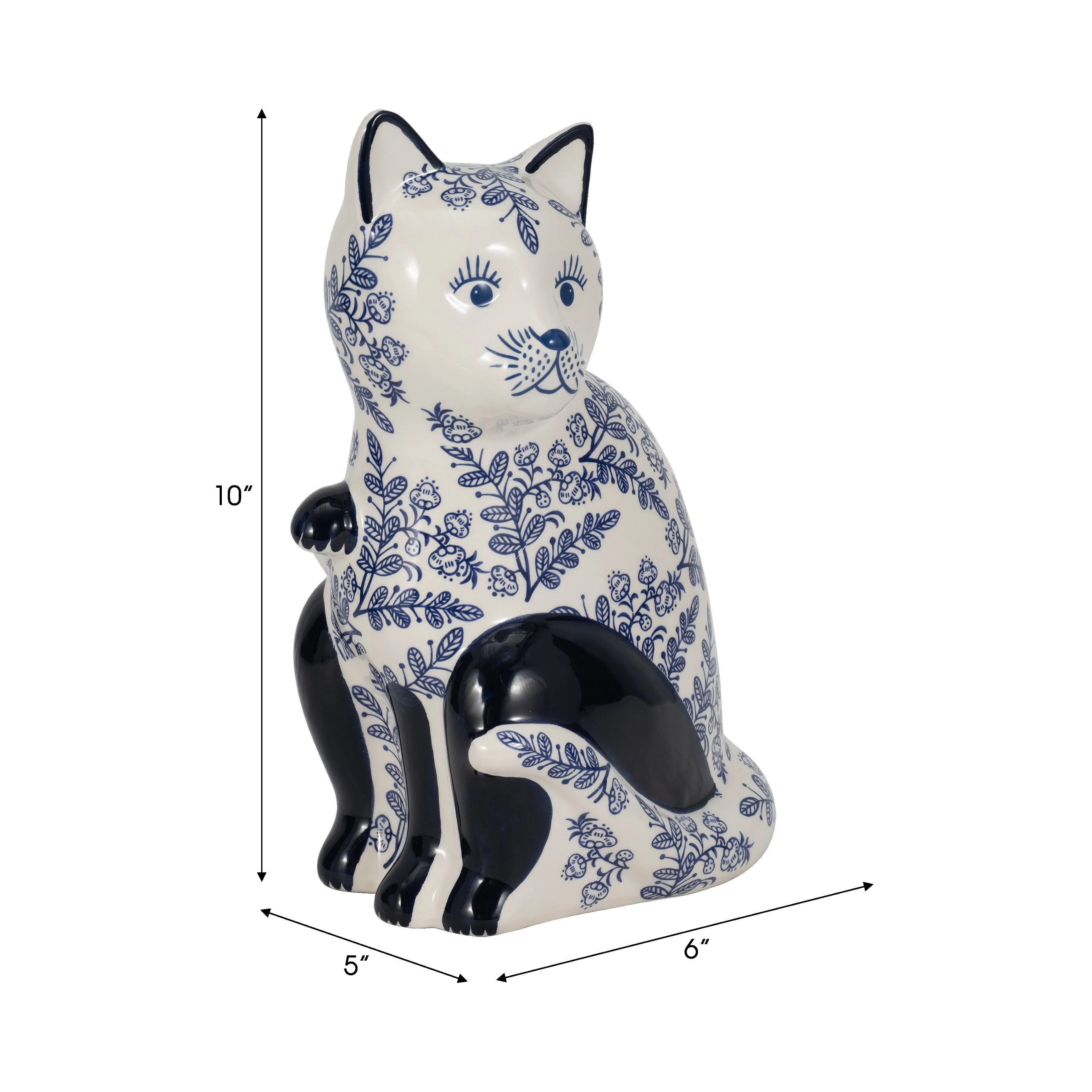 CER, 10" SITTING CHINOISERIE CAT, BLUE/WHITE