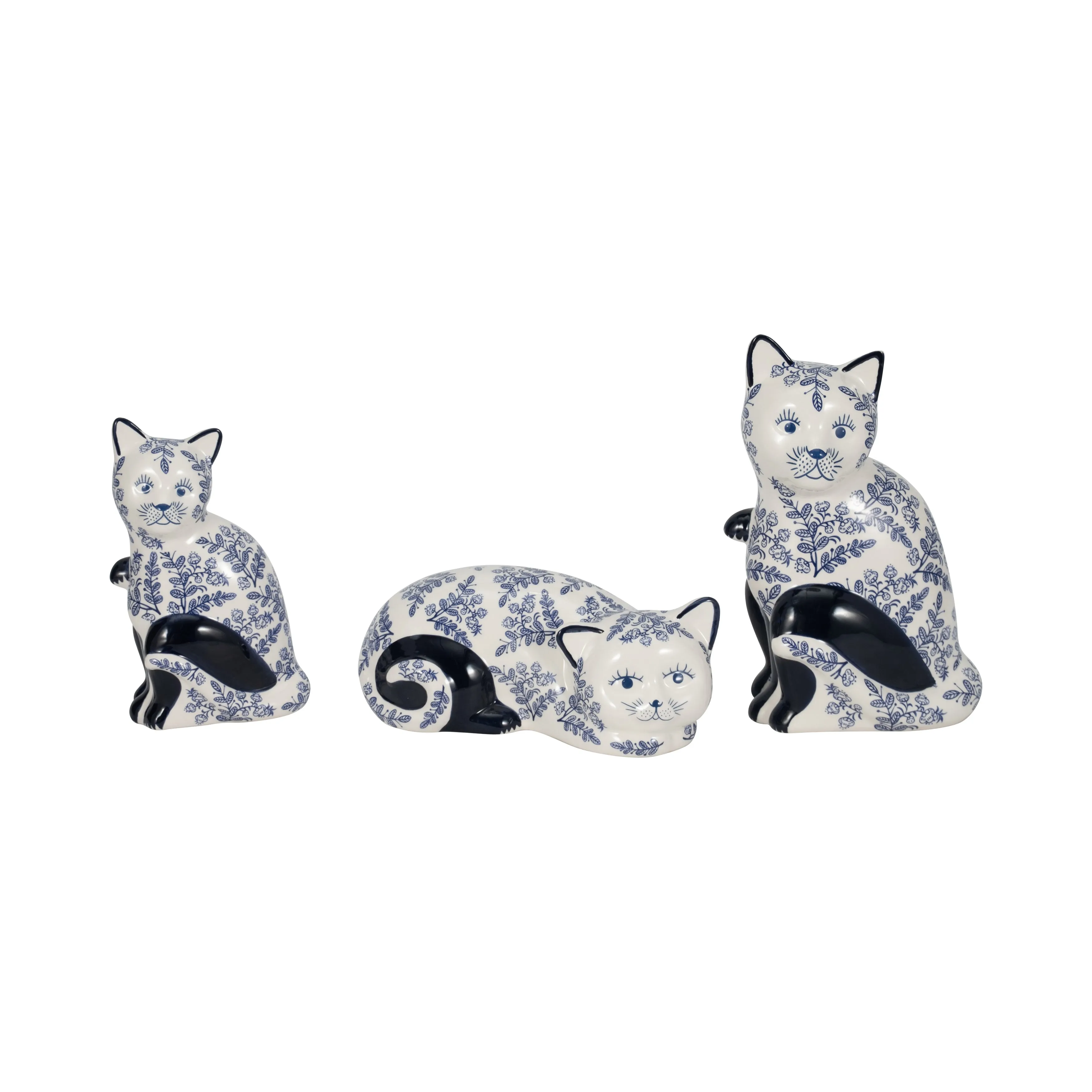 CER, 10" SITTING CHINOISERIE CAT, BLUE/WHITE
