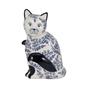CER, 10" SITTING CHINOISERIE CAT, BLUE/WHITE