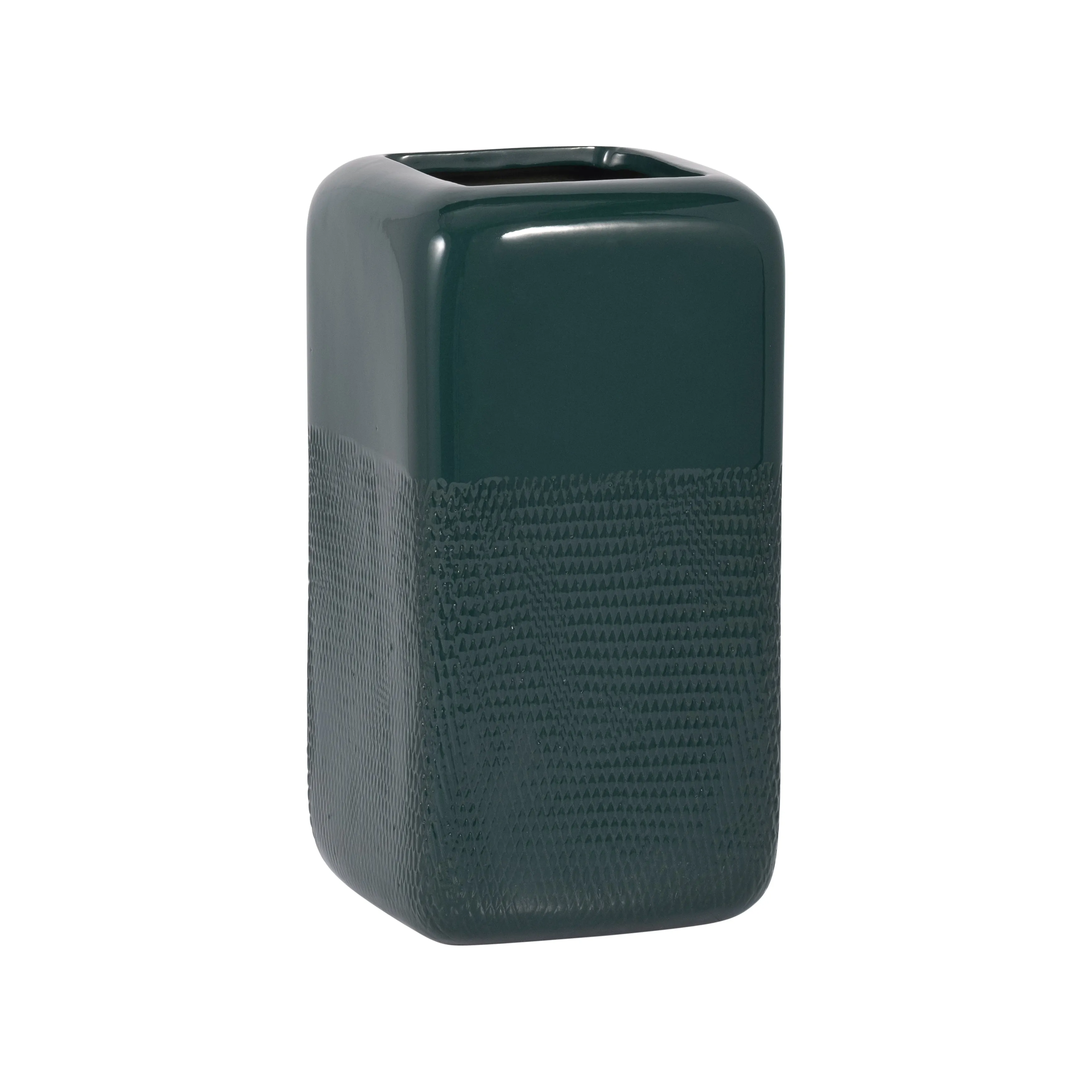 CER, 10" SQUARED GROOVED VASE, FOREST GREEN