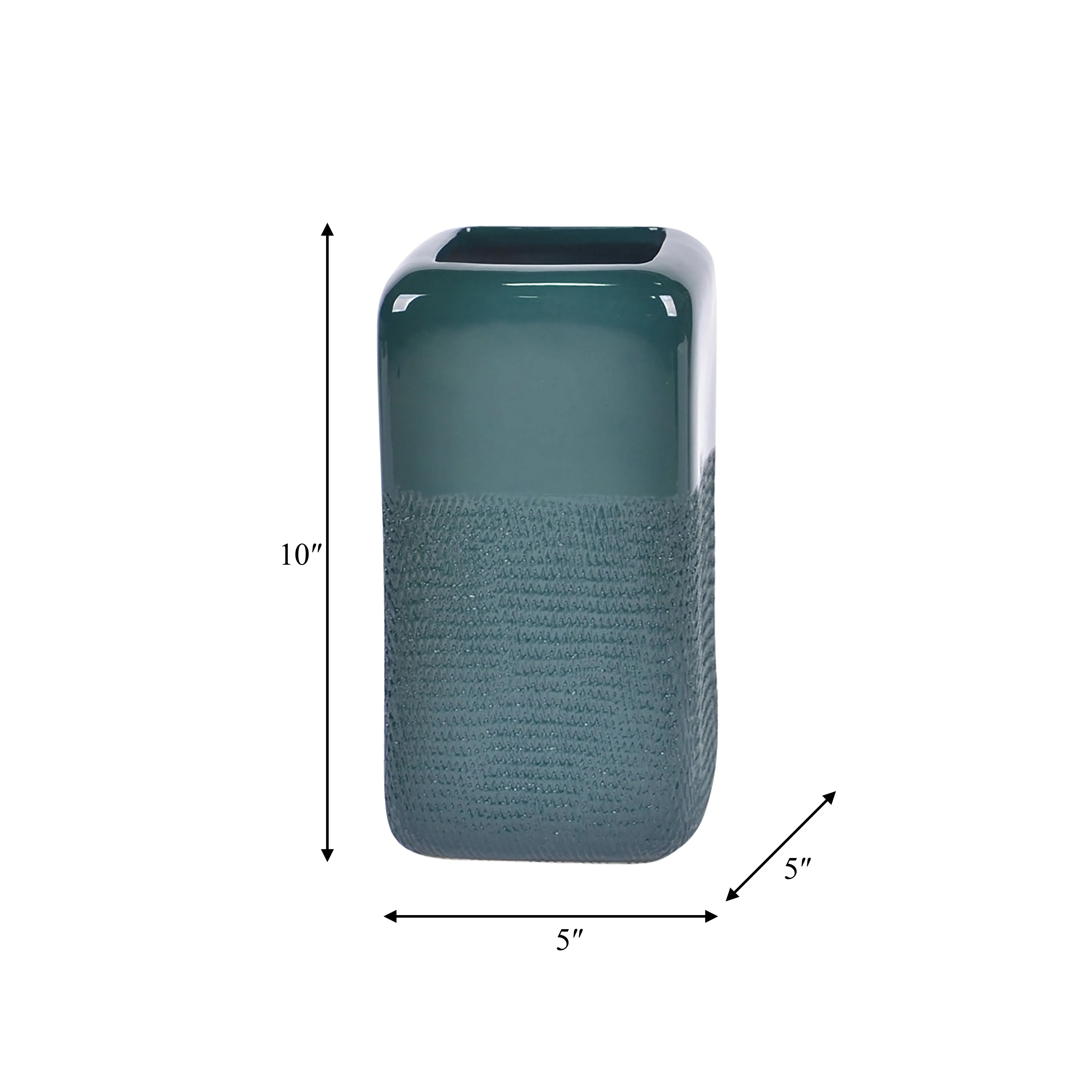 CER, 10" SQUARED GROOVED VASE, FOREST GREEN