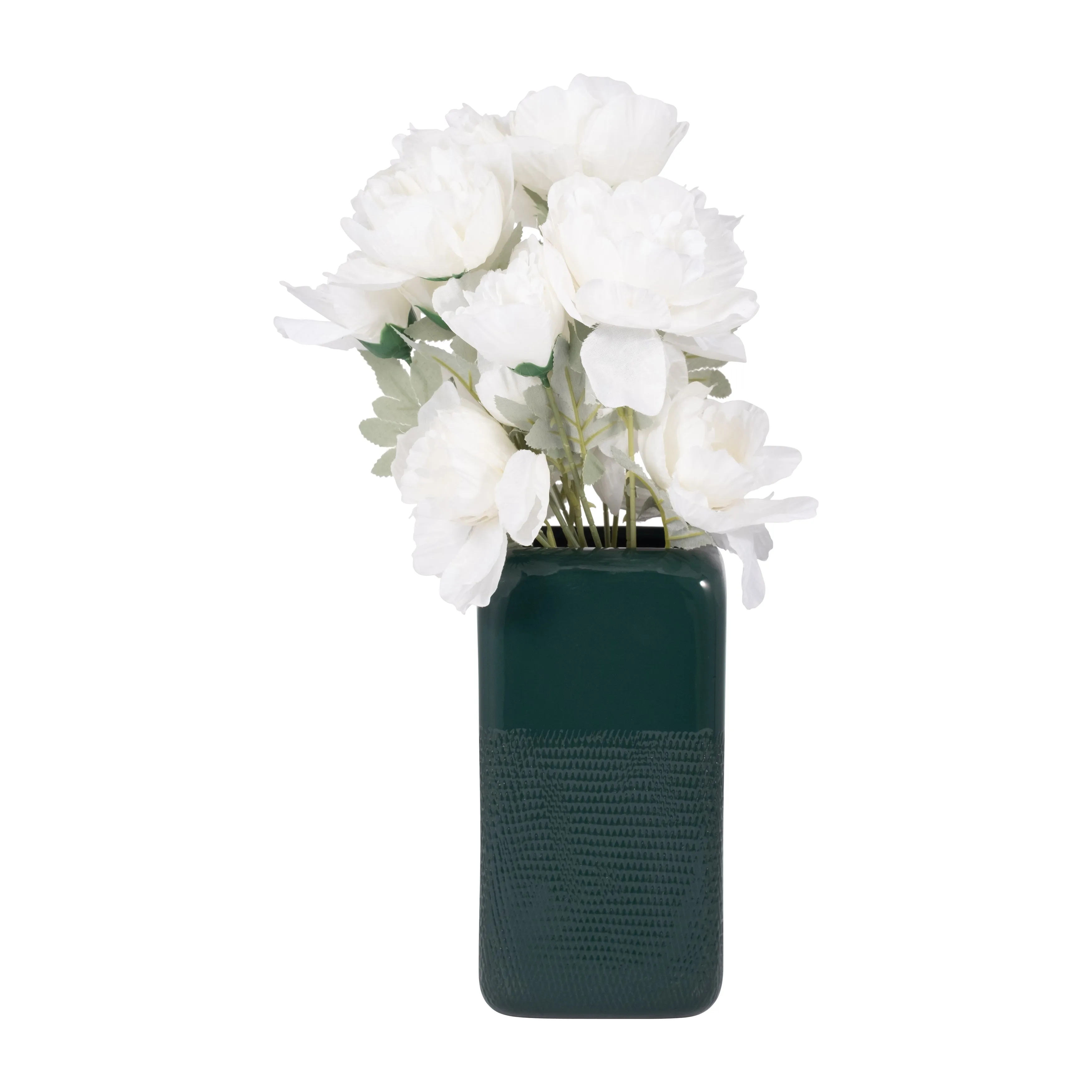 CER, 10" SQUARED GROOVED VASE, FOREST GREEN