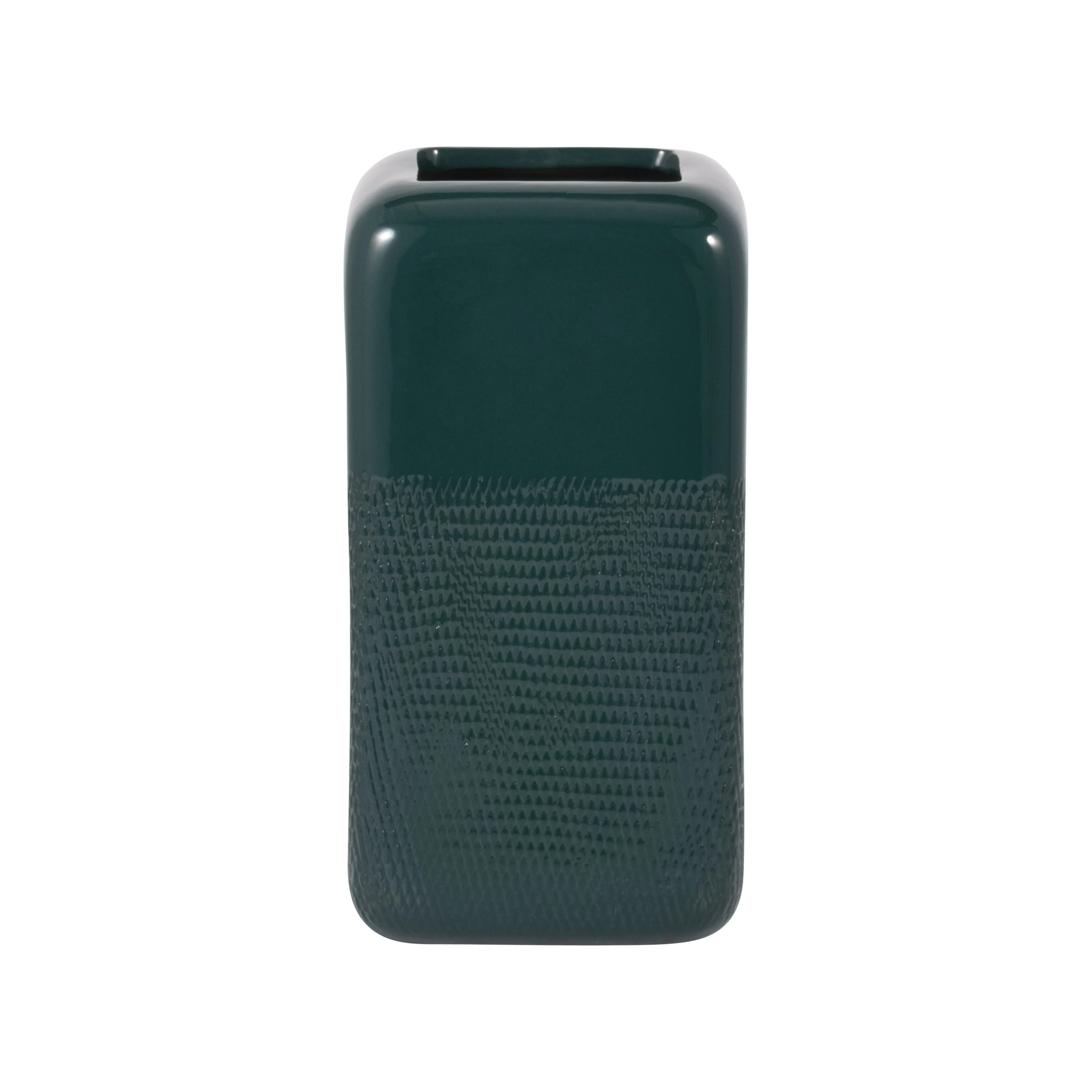 CER, 10" SQUARED GROOVED VASE, FOREST GREEN