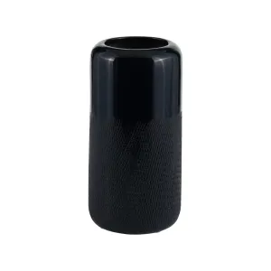 CER, 10"H GROOVED VASE, NAVY BLUE