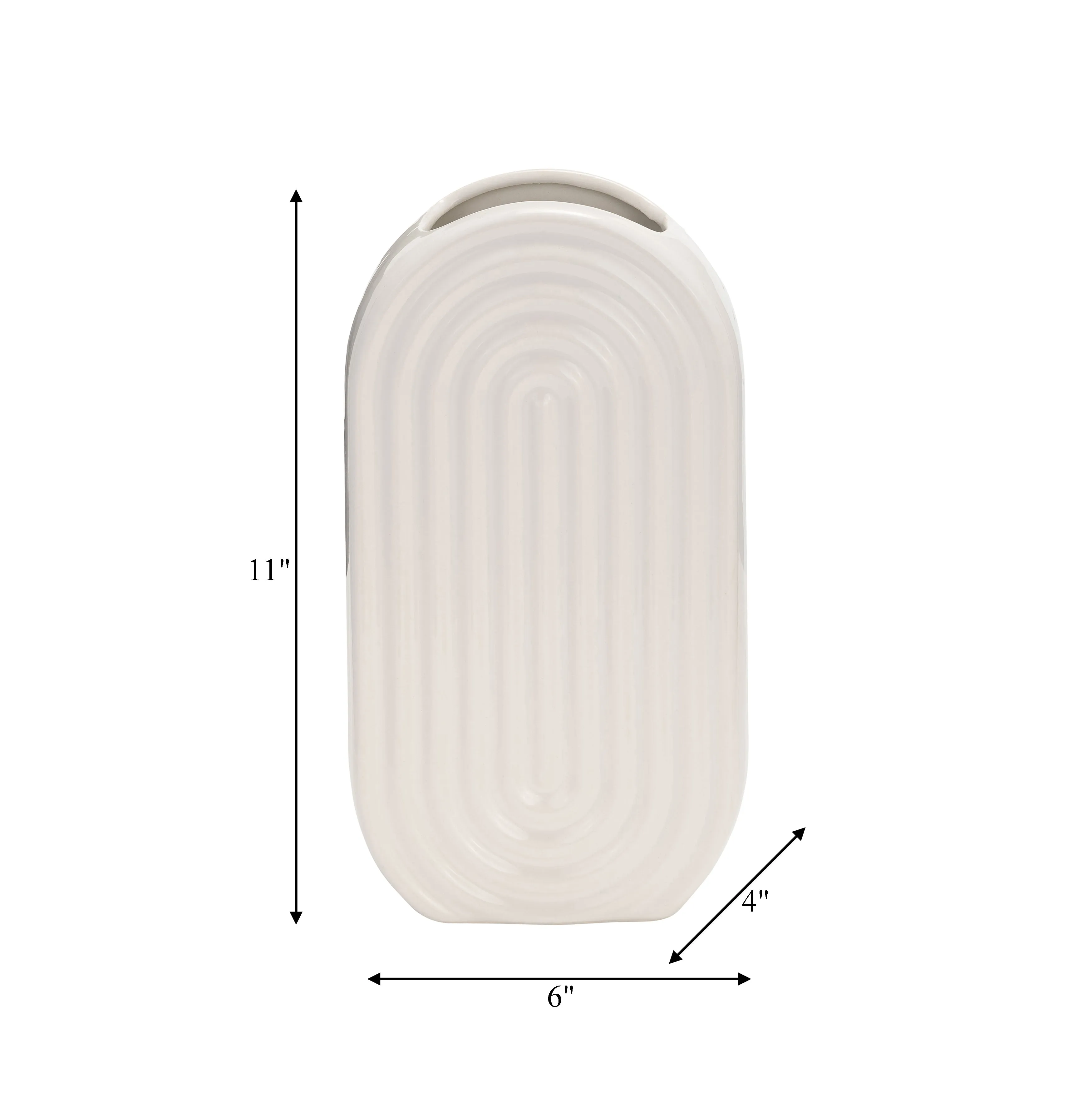 CER, 11" OVAL RIDGED VASE, WHITE