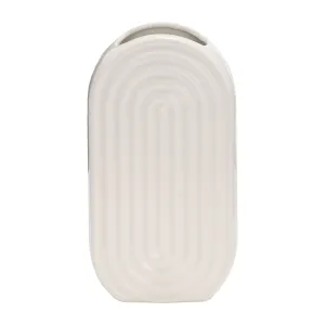 CER, 11" OVAL RIDGED VASE, WHITE
