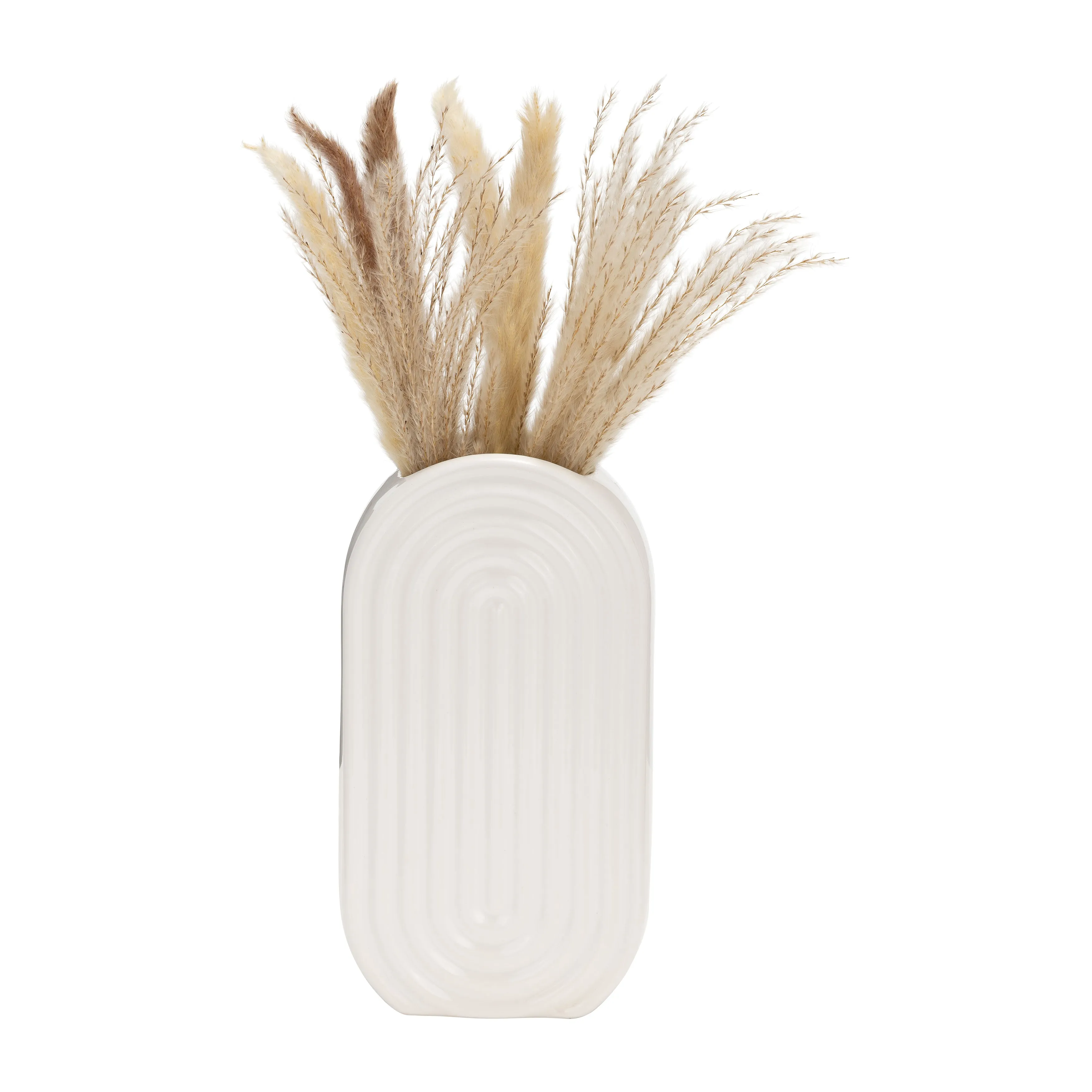 CER, 11" OVAL RIDGED VASE, WHITE