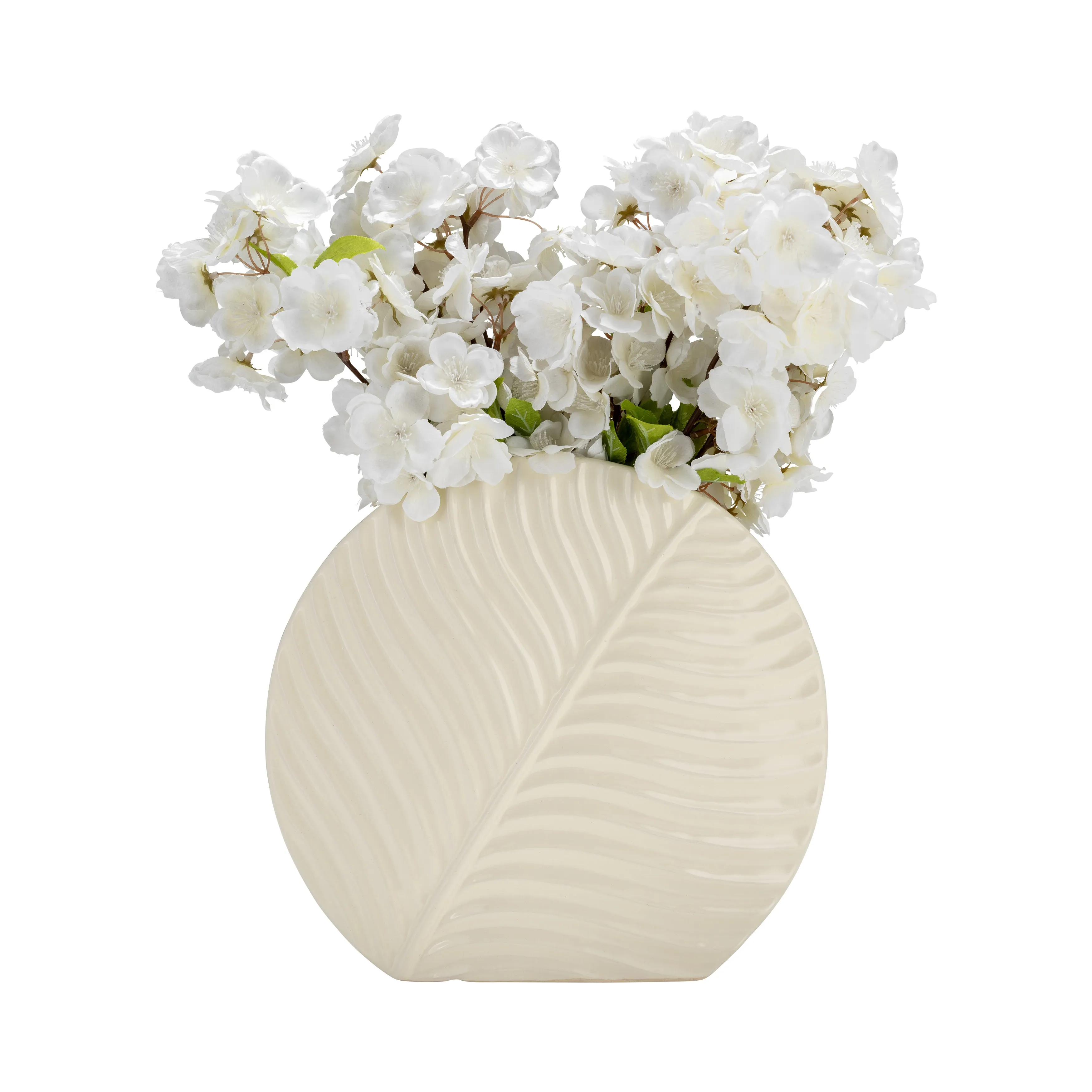 CER, 11" ROUND BOTANICAL VASE, COTTON