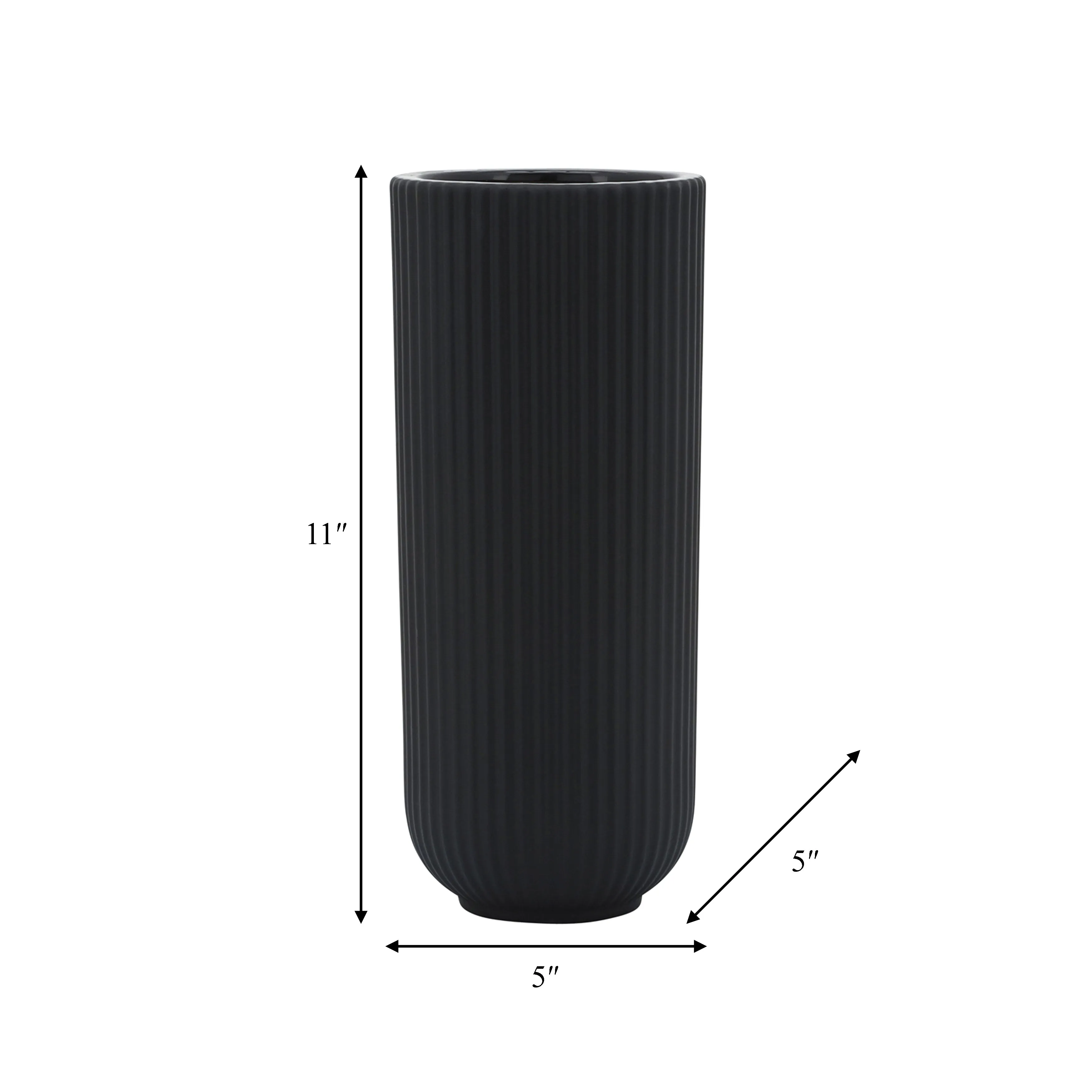 CER, 11"H RIDGED VASE, BLACK