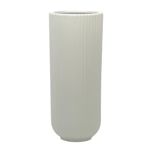 CER, 11"H RIDGED VASE, WHITE