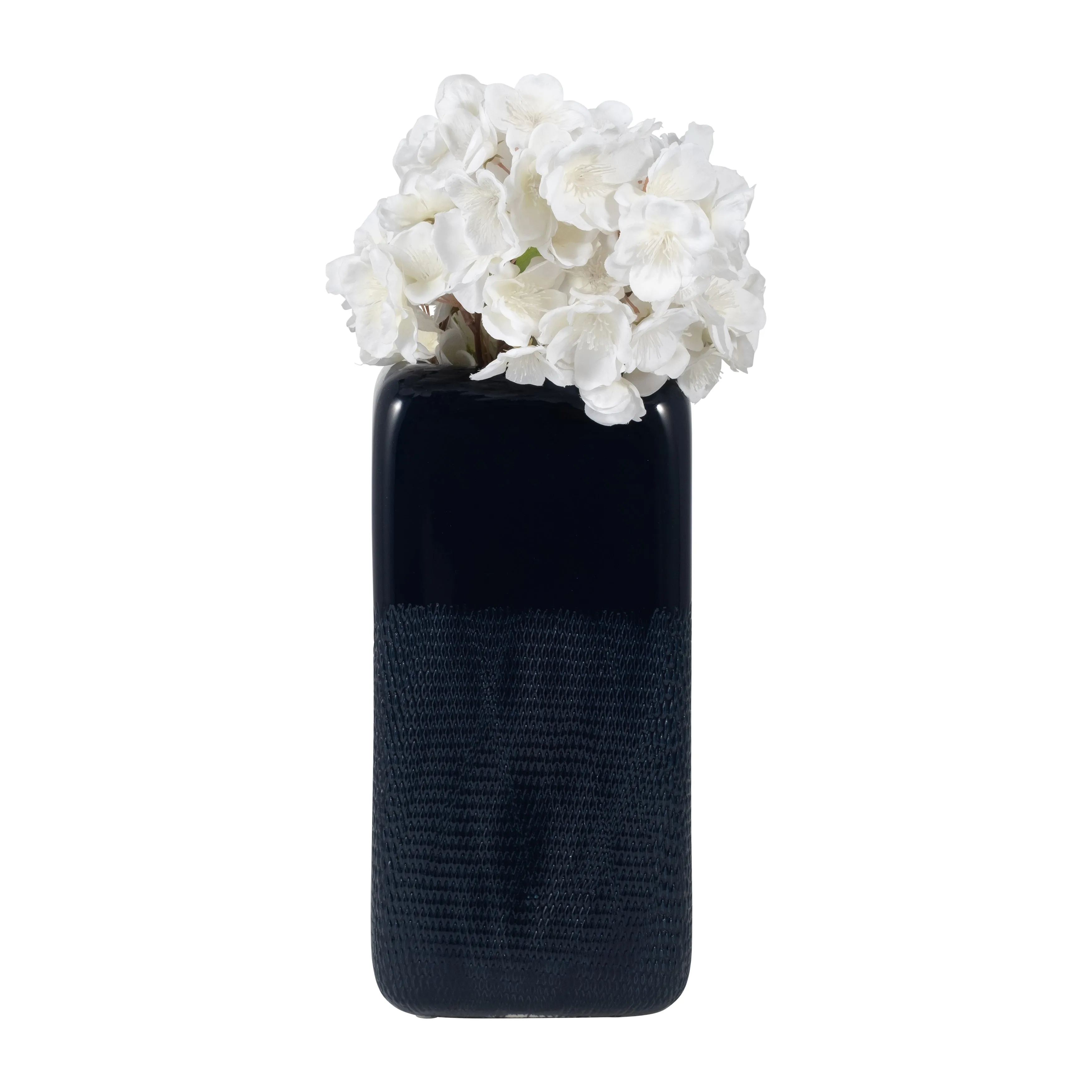 CER, 12" SQUARED GROOVED VASE, NAVY BLUE