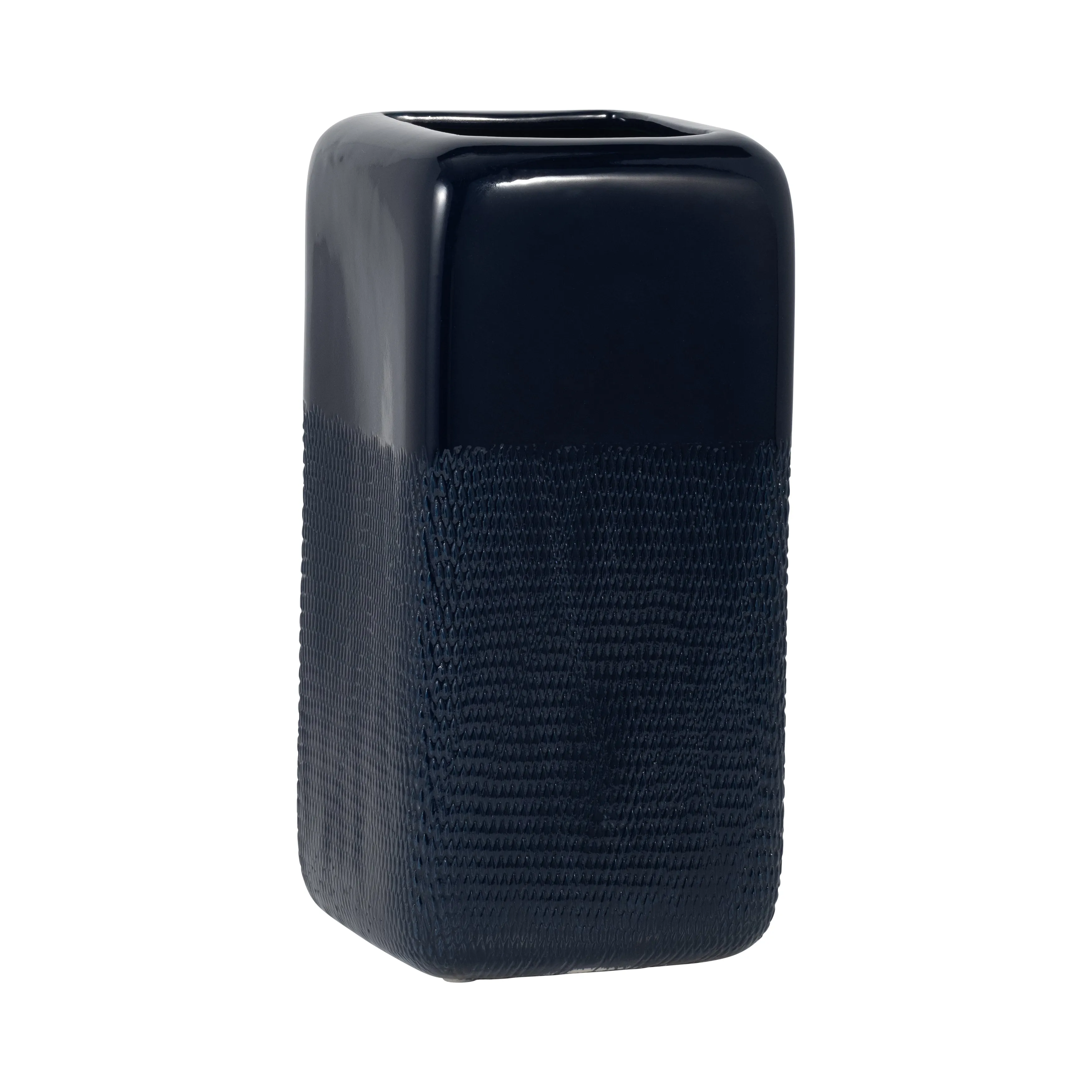 CER, 12" SQUARED GROOVED VASE, NAVY BLUE
