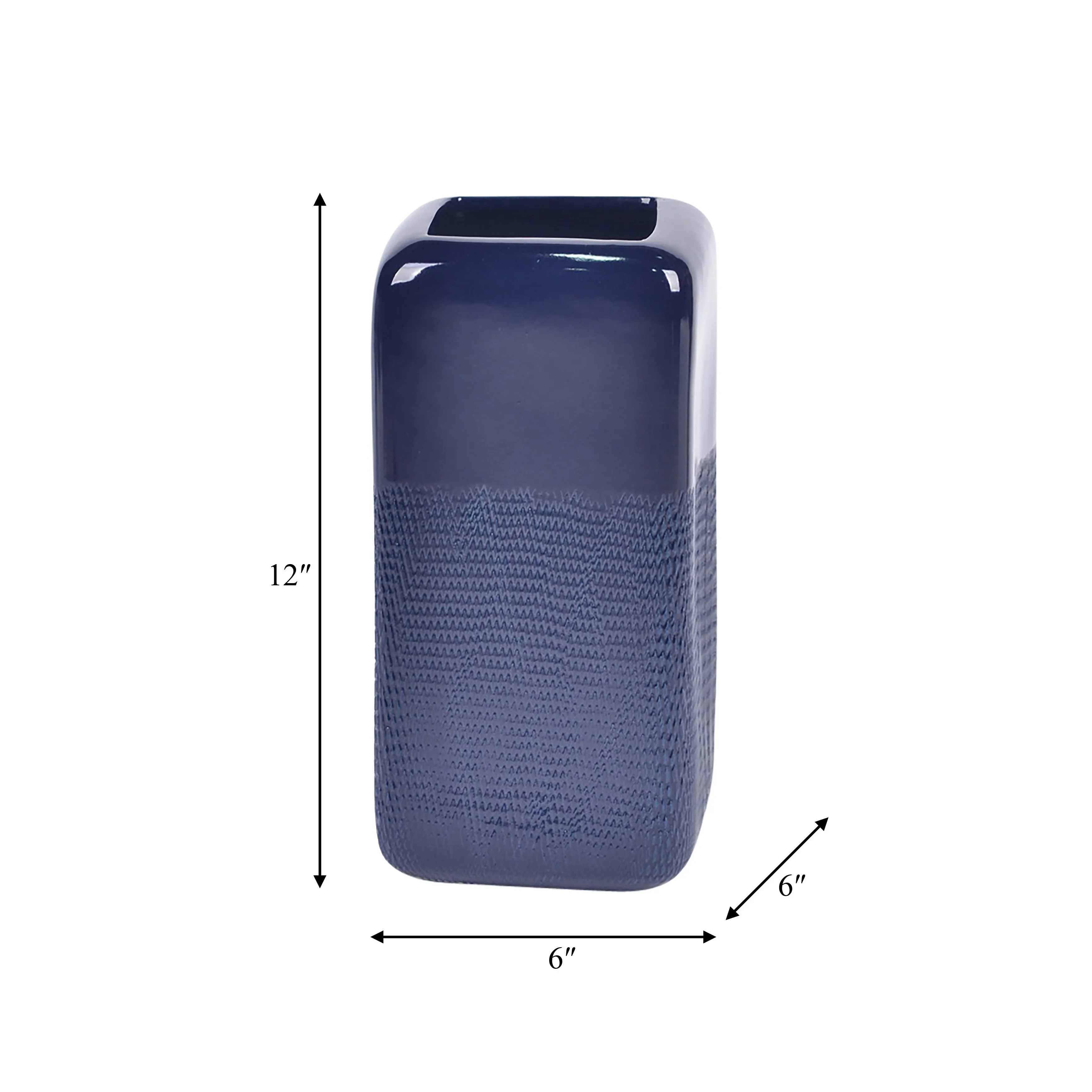 CER, 12" SQUARED GROOVED VASE, NAVY BLUE