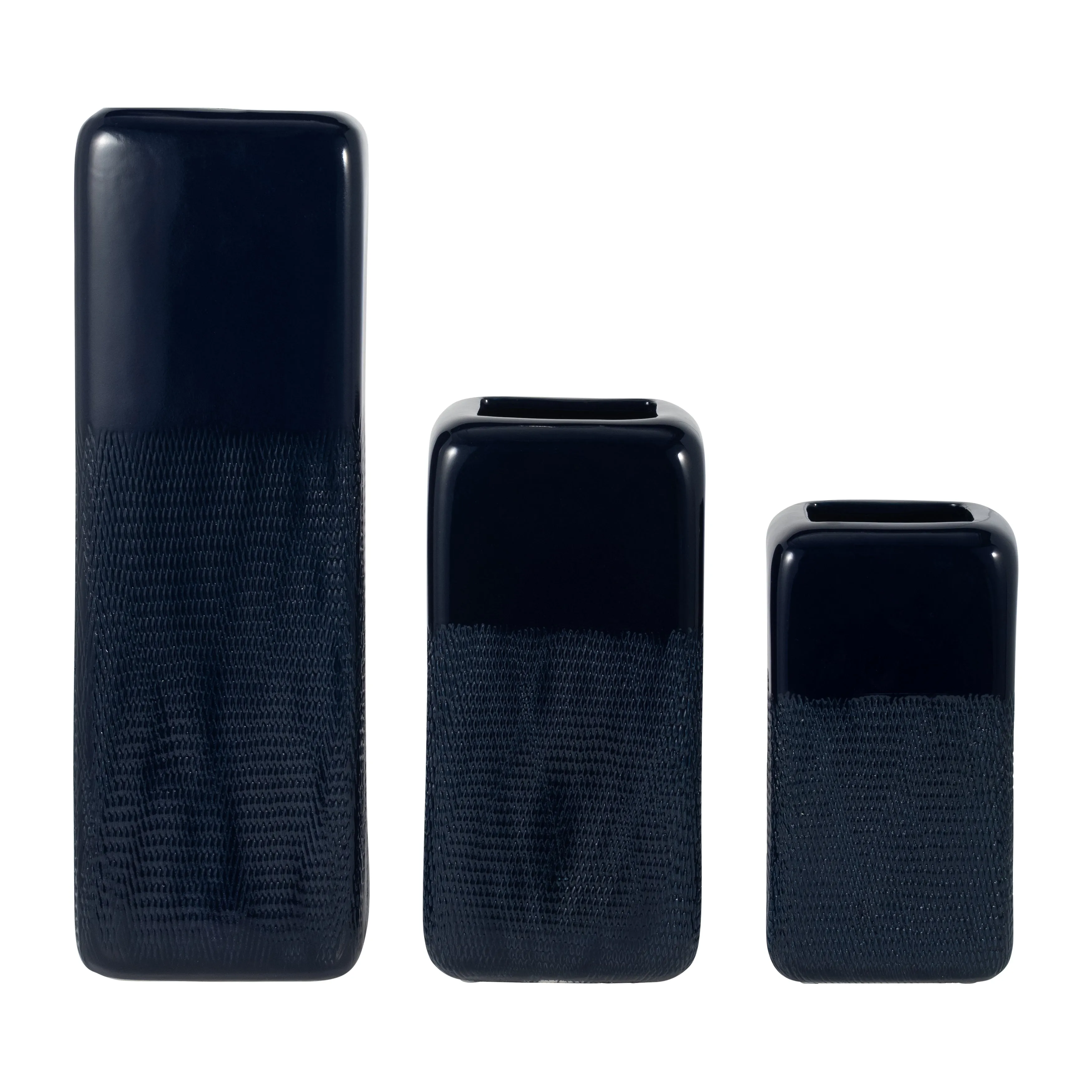 CER, 12" SQUARED GROOVED VASE, NAVY BLUE