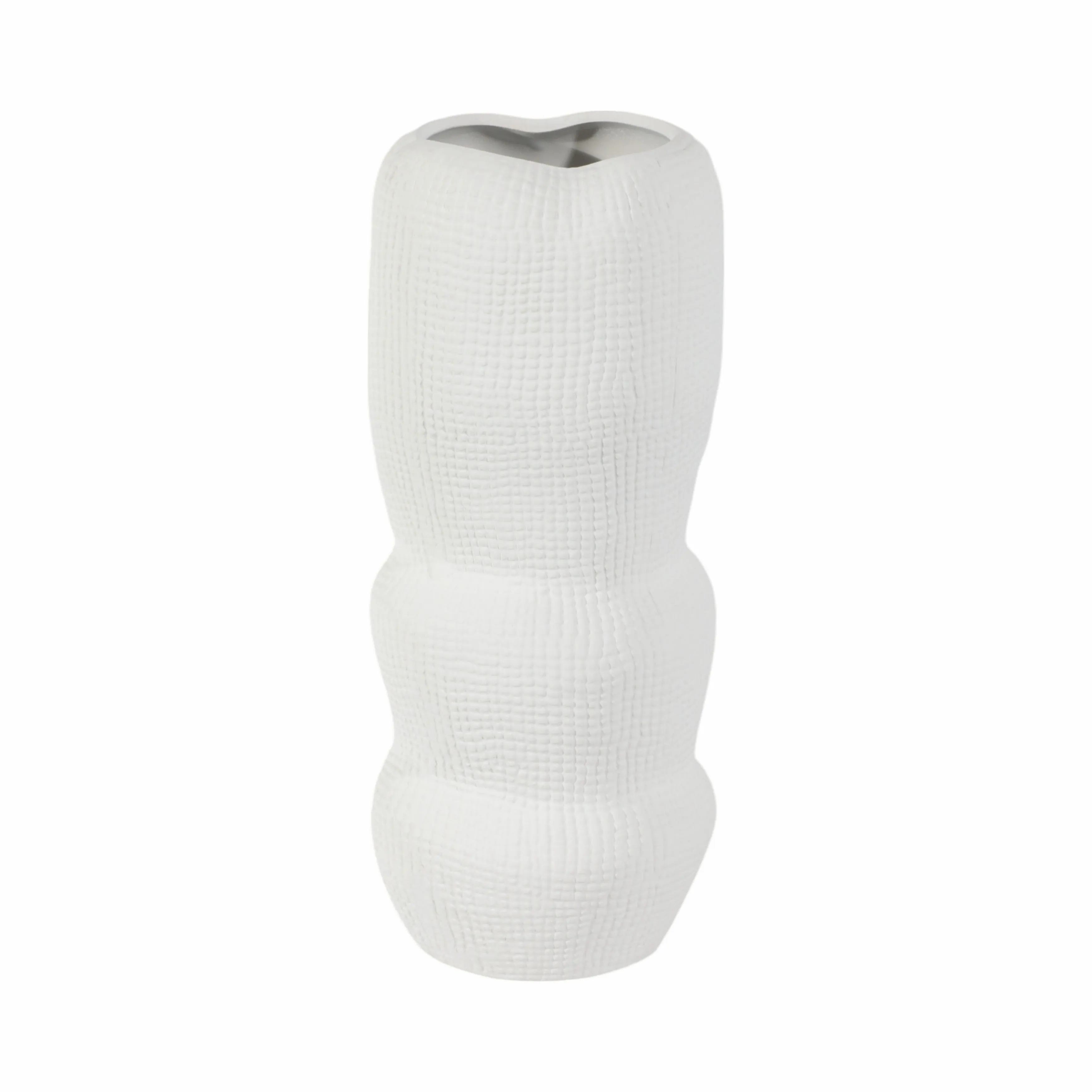 Cer, 12" Waffle Texture Organic Vase, White