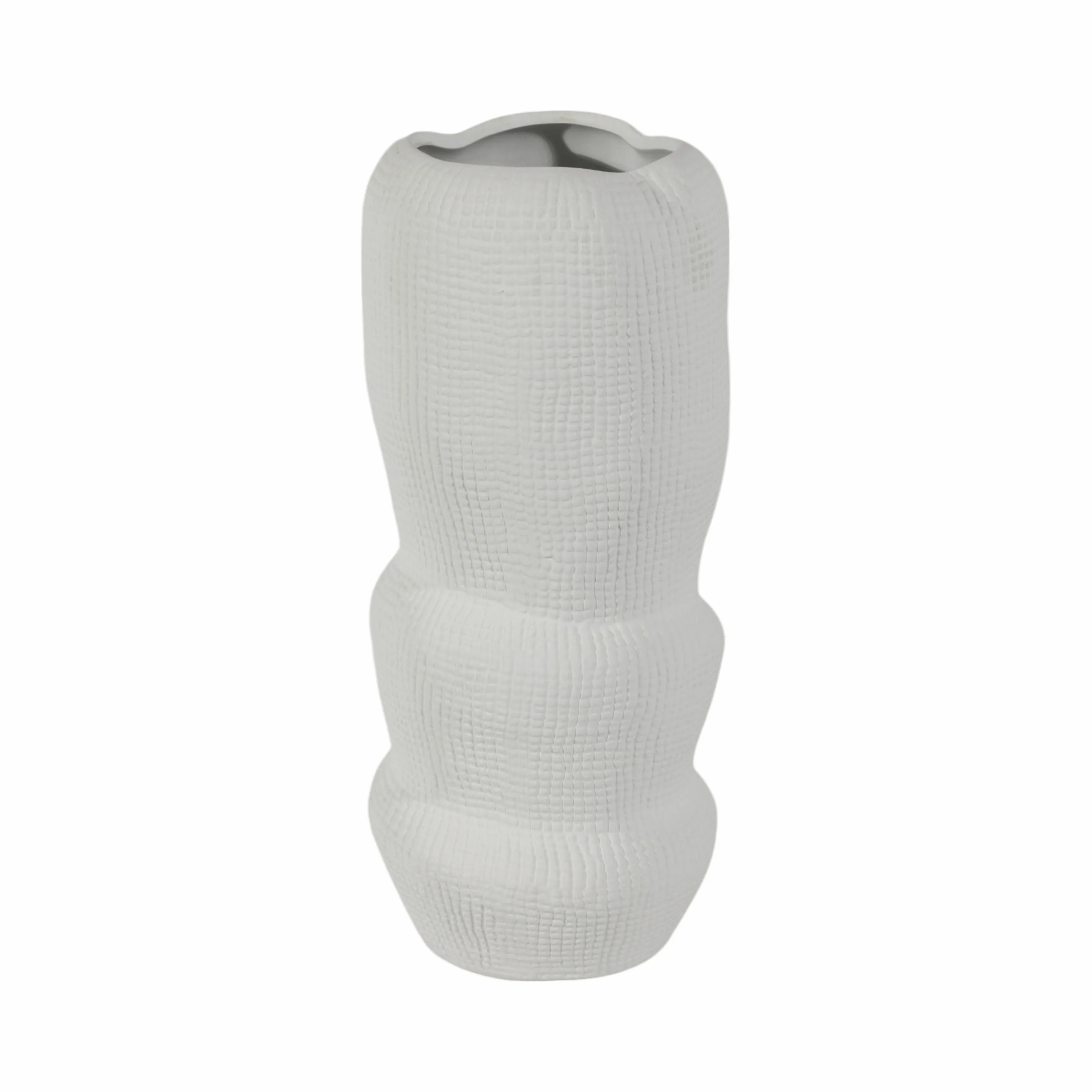 Cer, 12" Waffle Texture Organic Vase, White