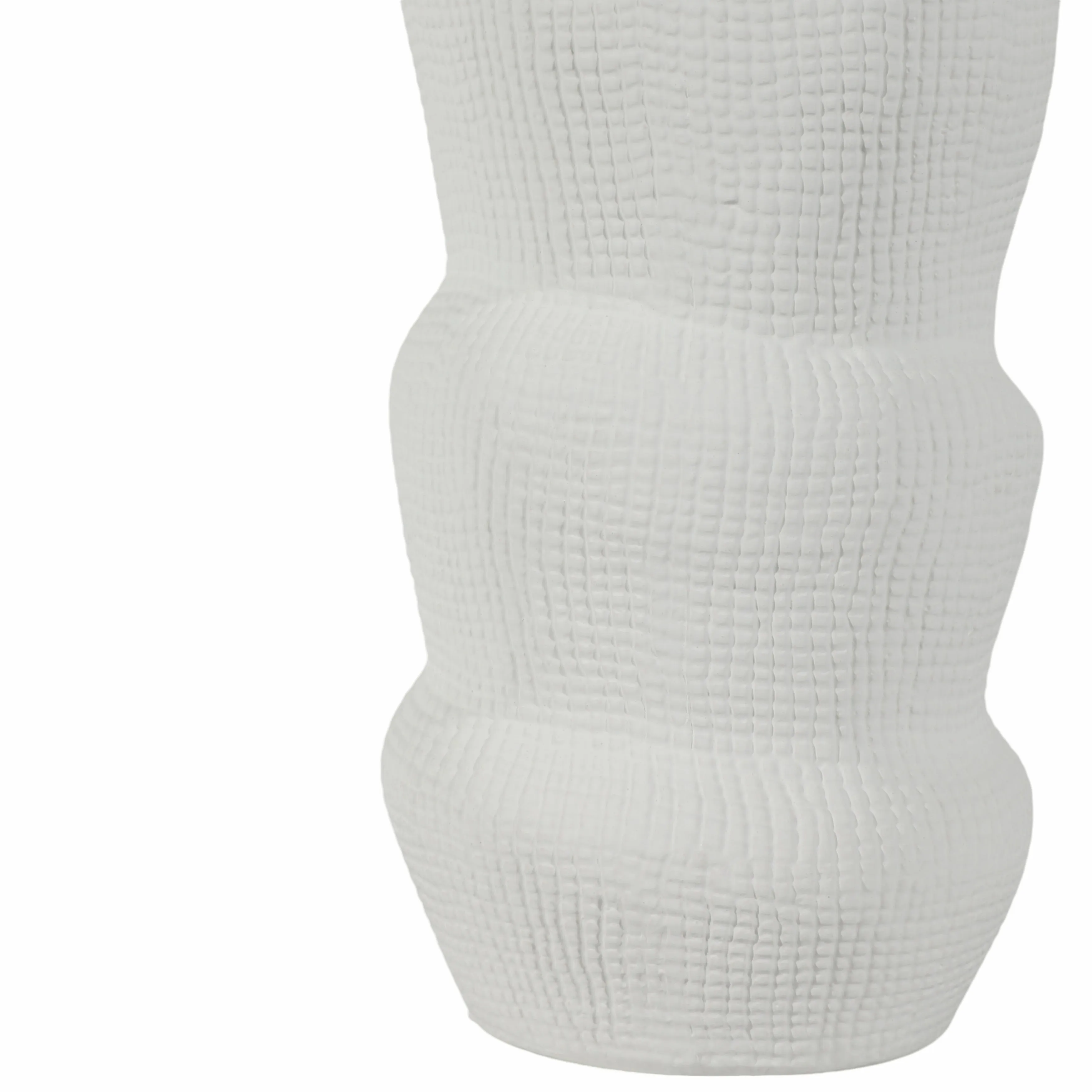 Cer, 12" Waffle Texture Organic Vase, White