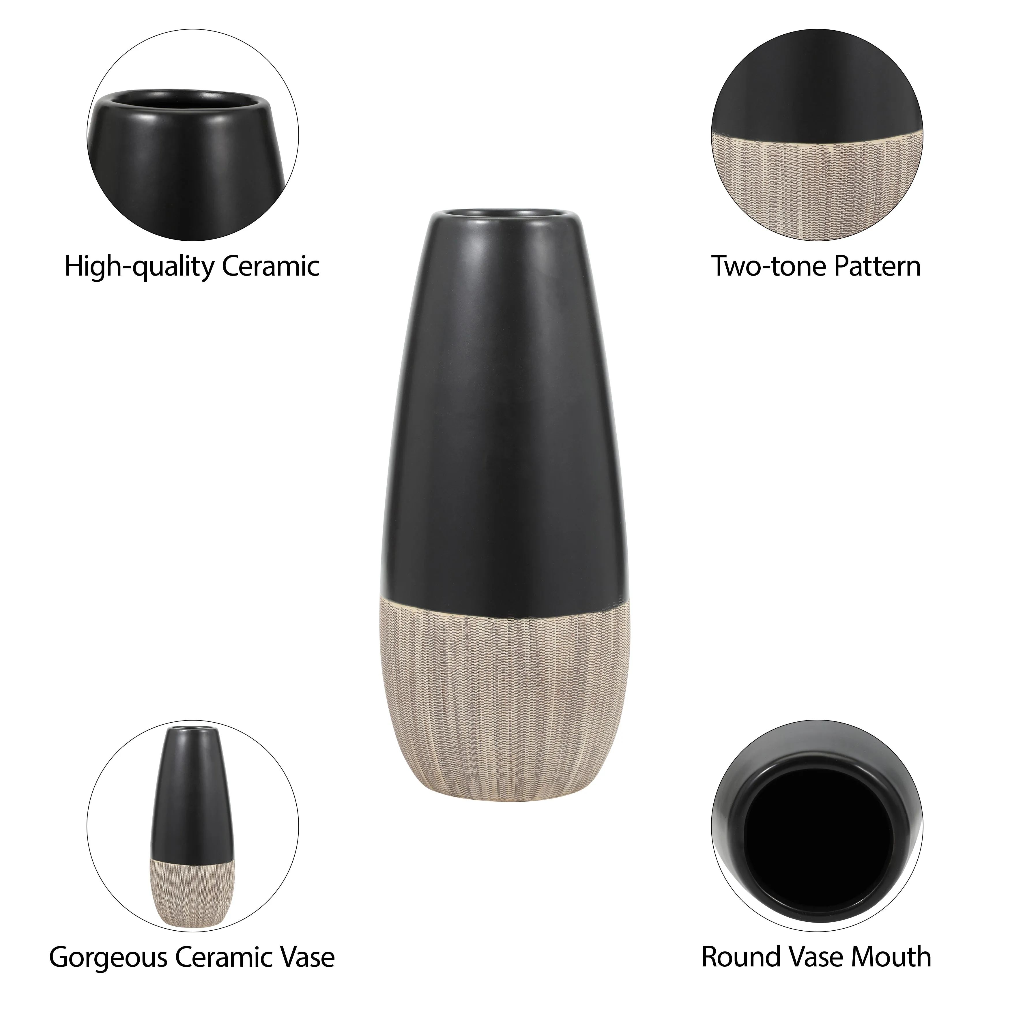CER, 13"H 2-TONE VASE, CREME/BLK