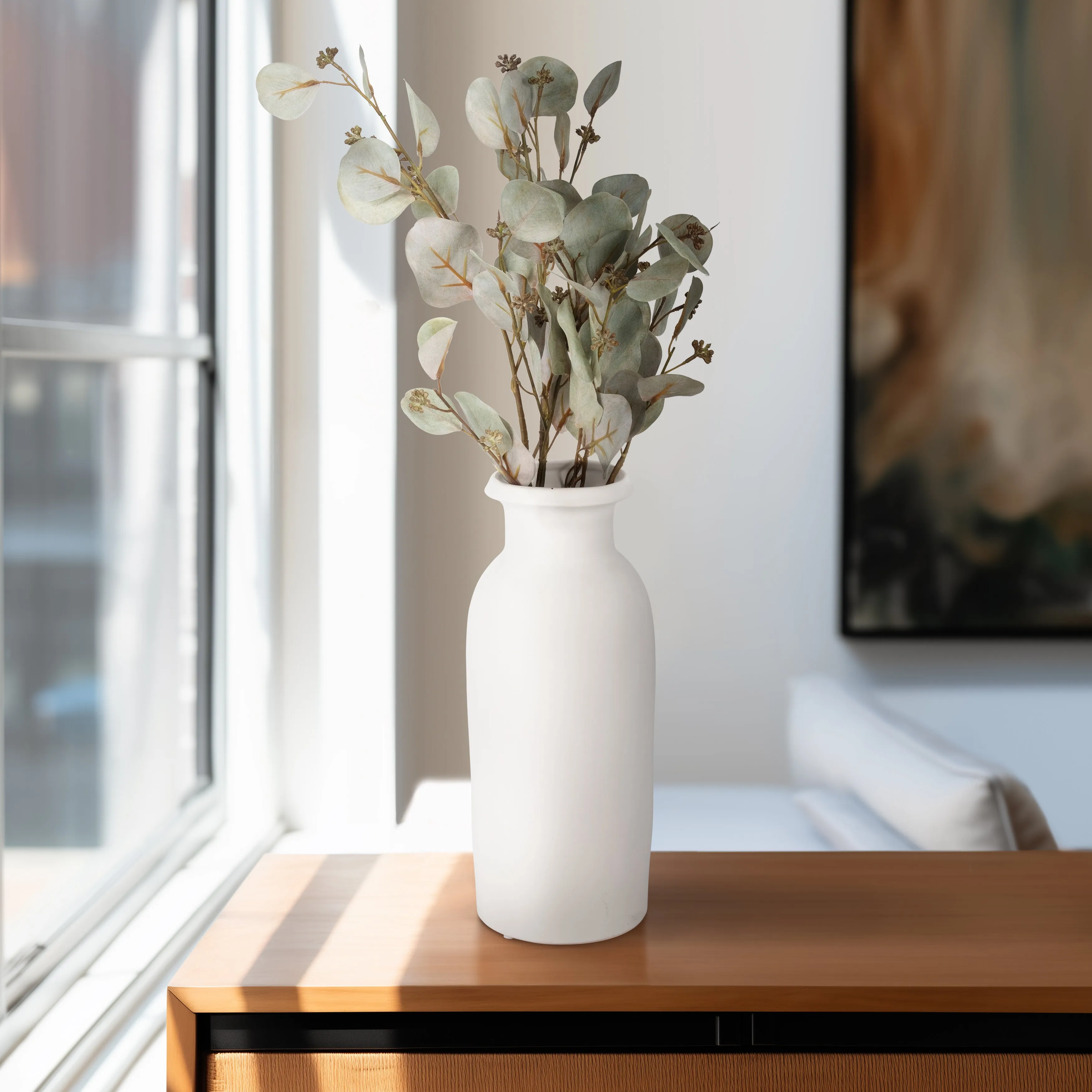 CER, 13"H TALL SLIM VASE, WHITE