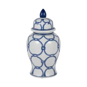 CER, 14" LINKS TEMPLE JAR, BLUE/WHITE