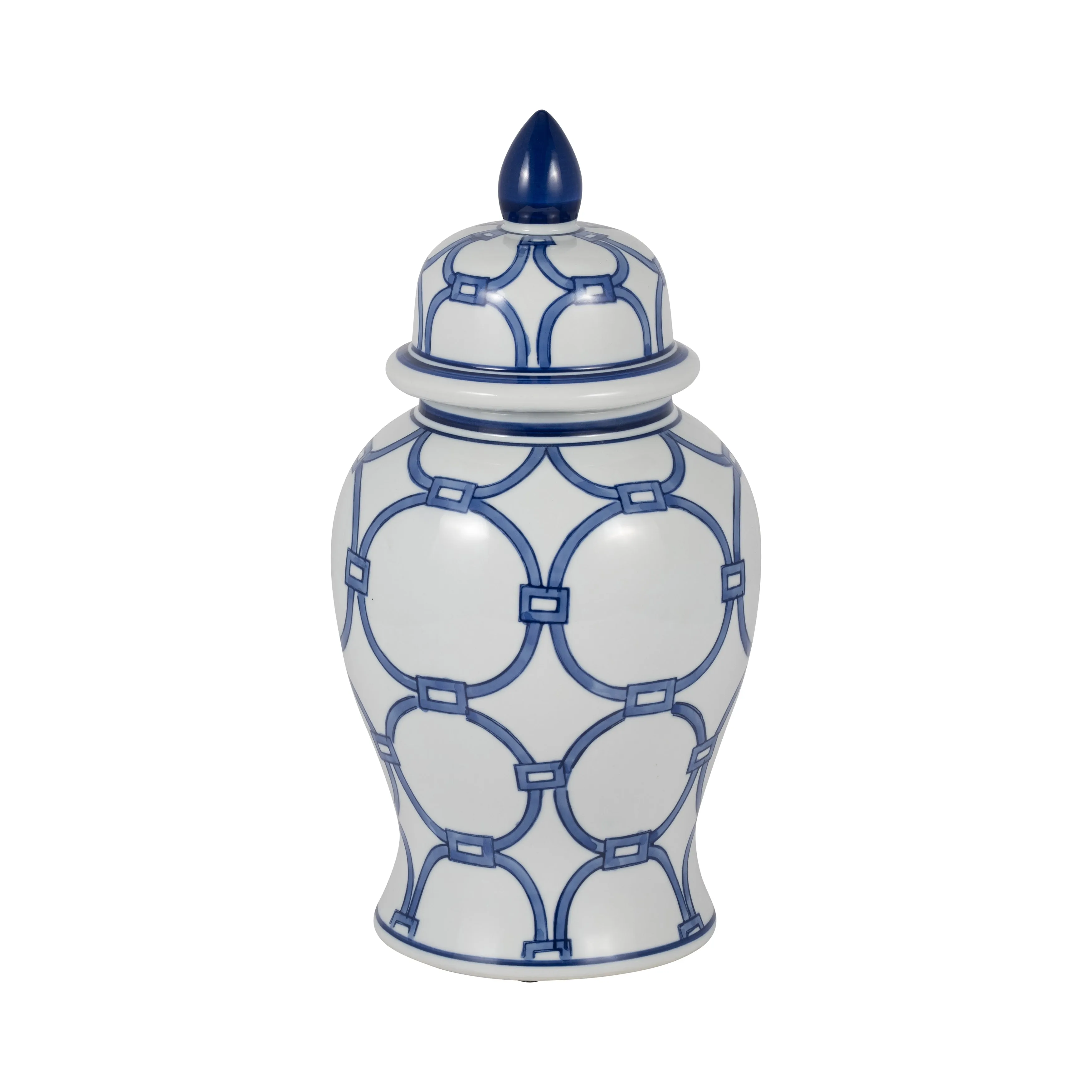 CER, 14" LINKS TEMPLE JAR, BLUE/WHITE