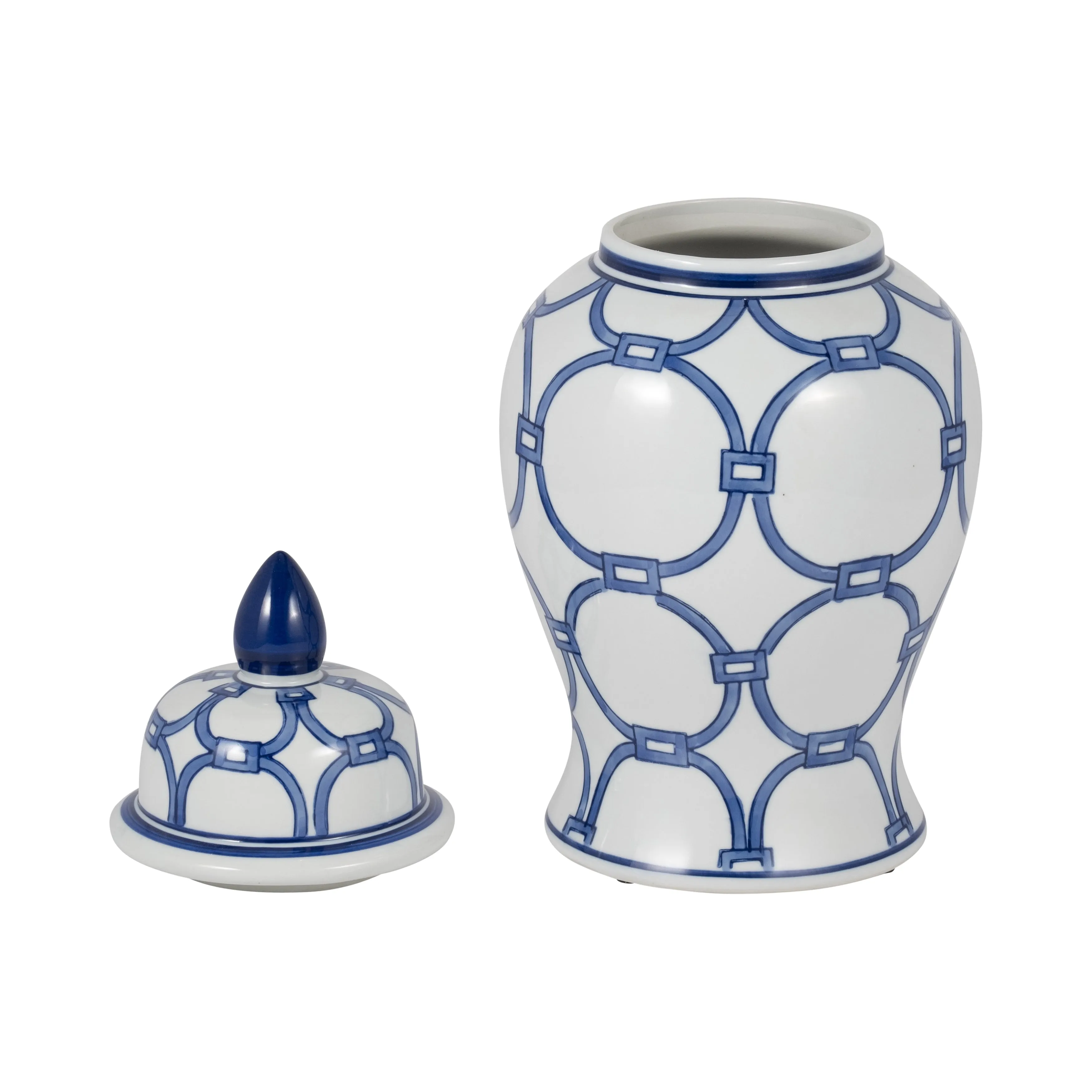 CER, 14" LINKS TEMPLE JAR, BLUE/WHITE