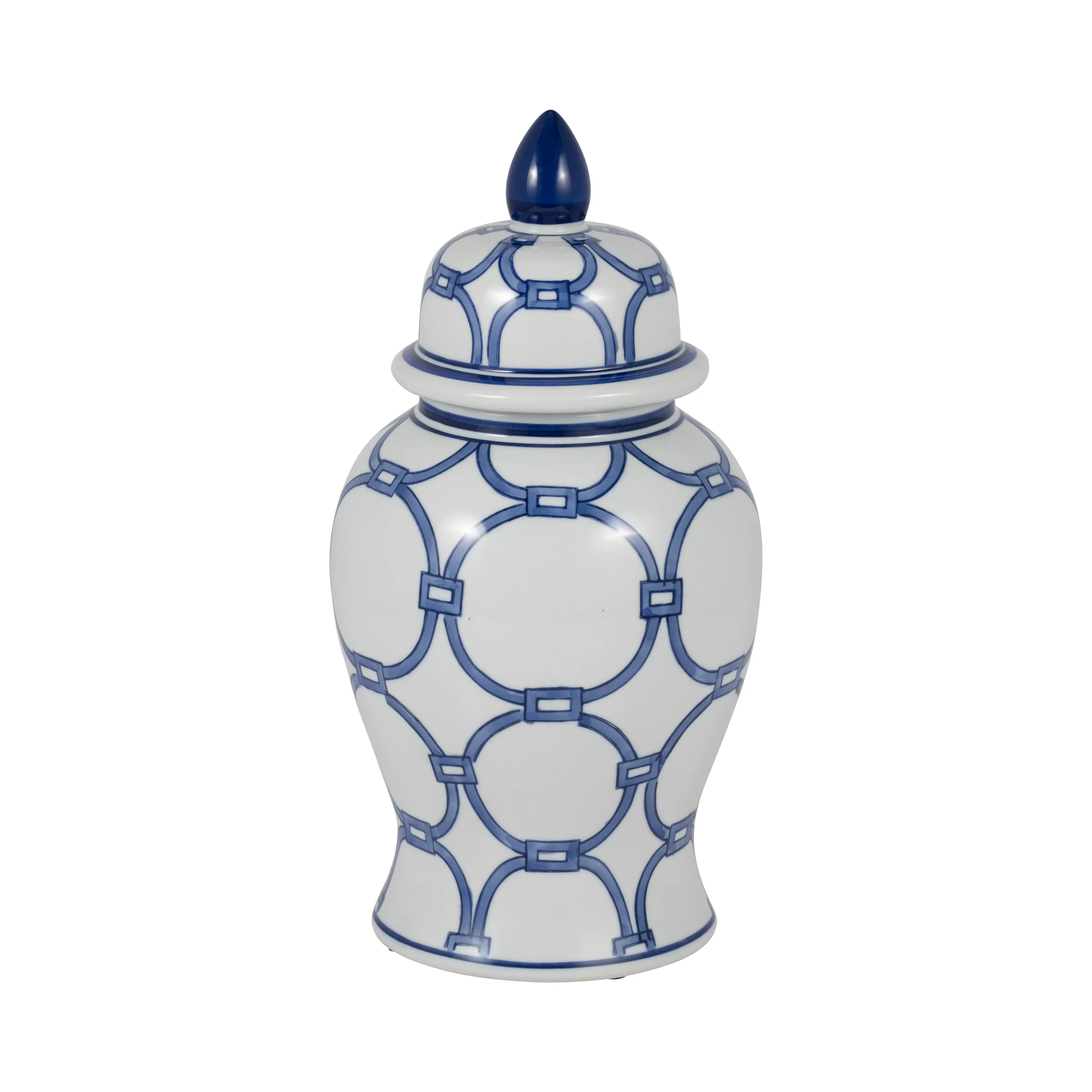 CER, 14" LINKS TEMPLE JAR, BLUE/WHITE