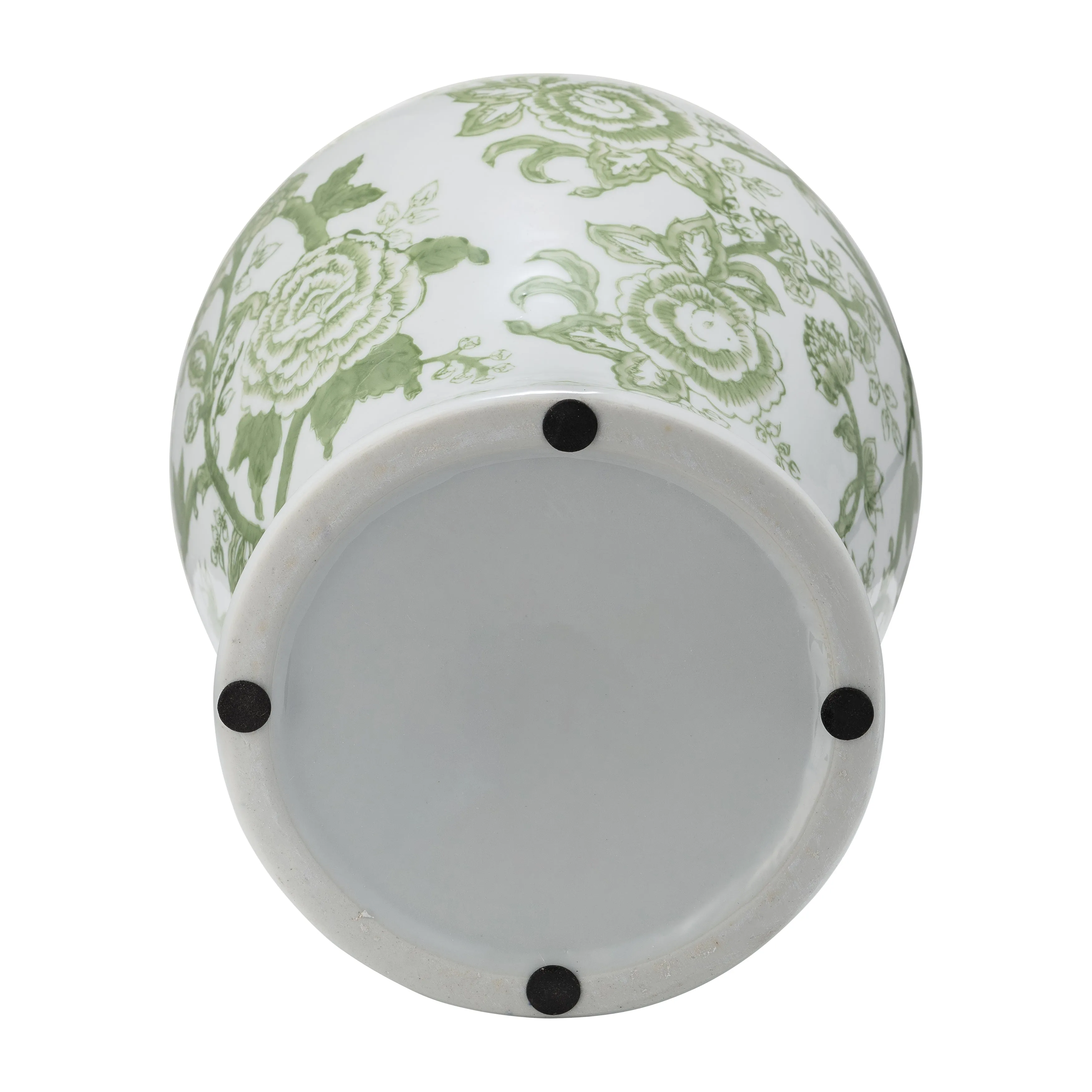 CER, 14" TEMPLE JAR BIRD/FLOWER, GREEN