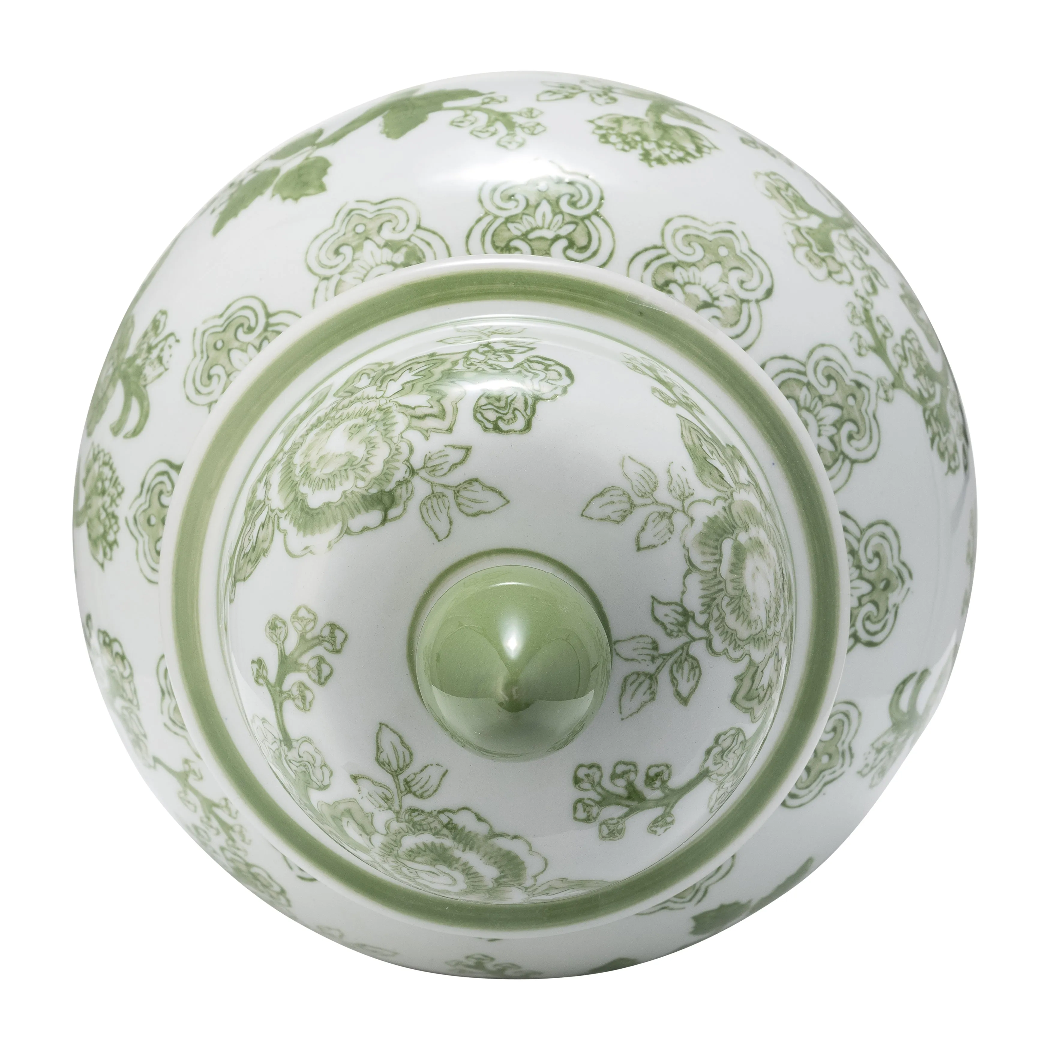 CER, 14" TEMPLE JAR BIRD/FLOWER, GREEN