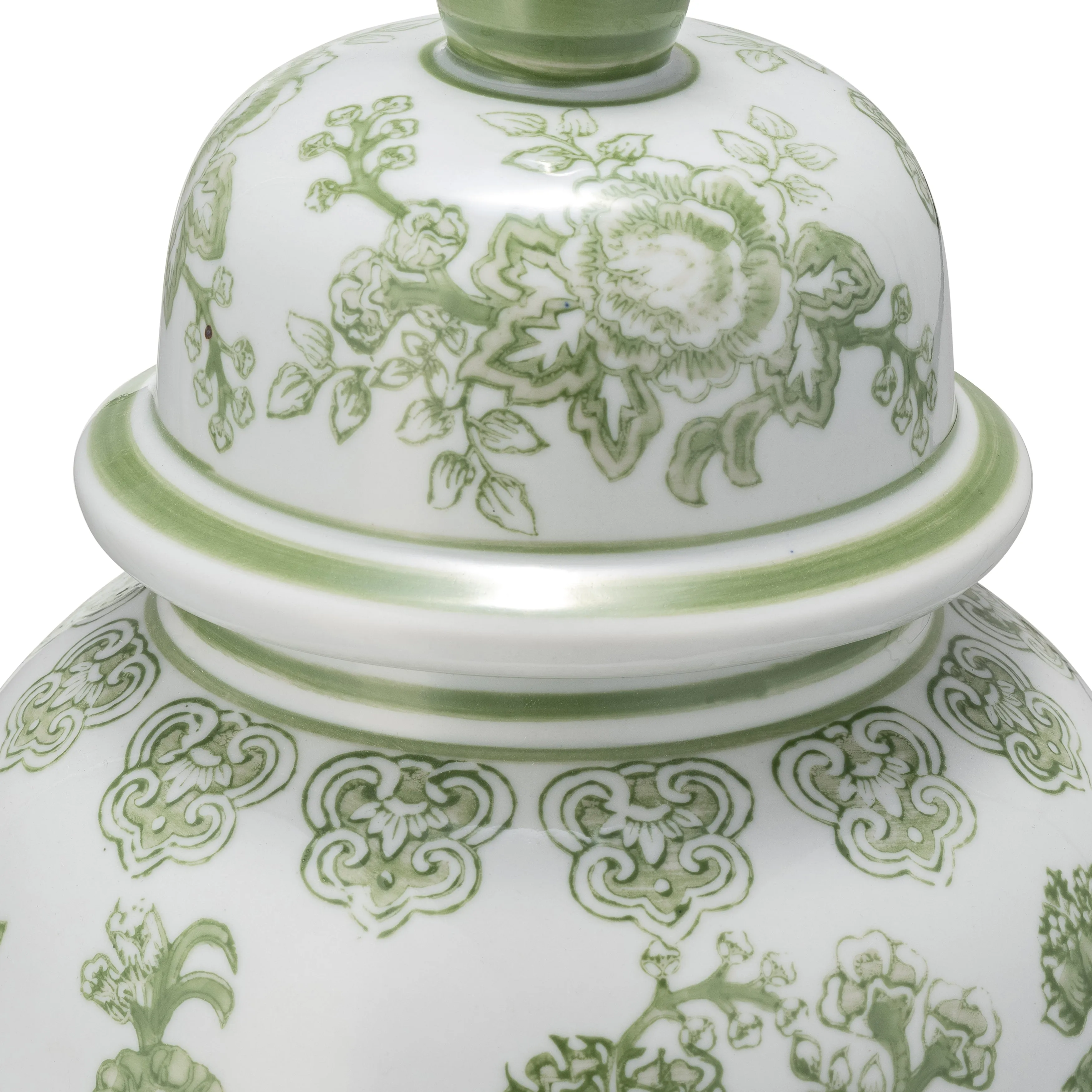 CER, 14" TEMPLE JAR BIRD/FLOWER, GREEN