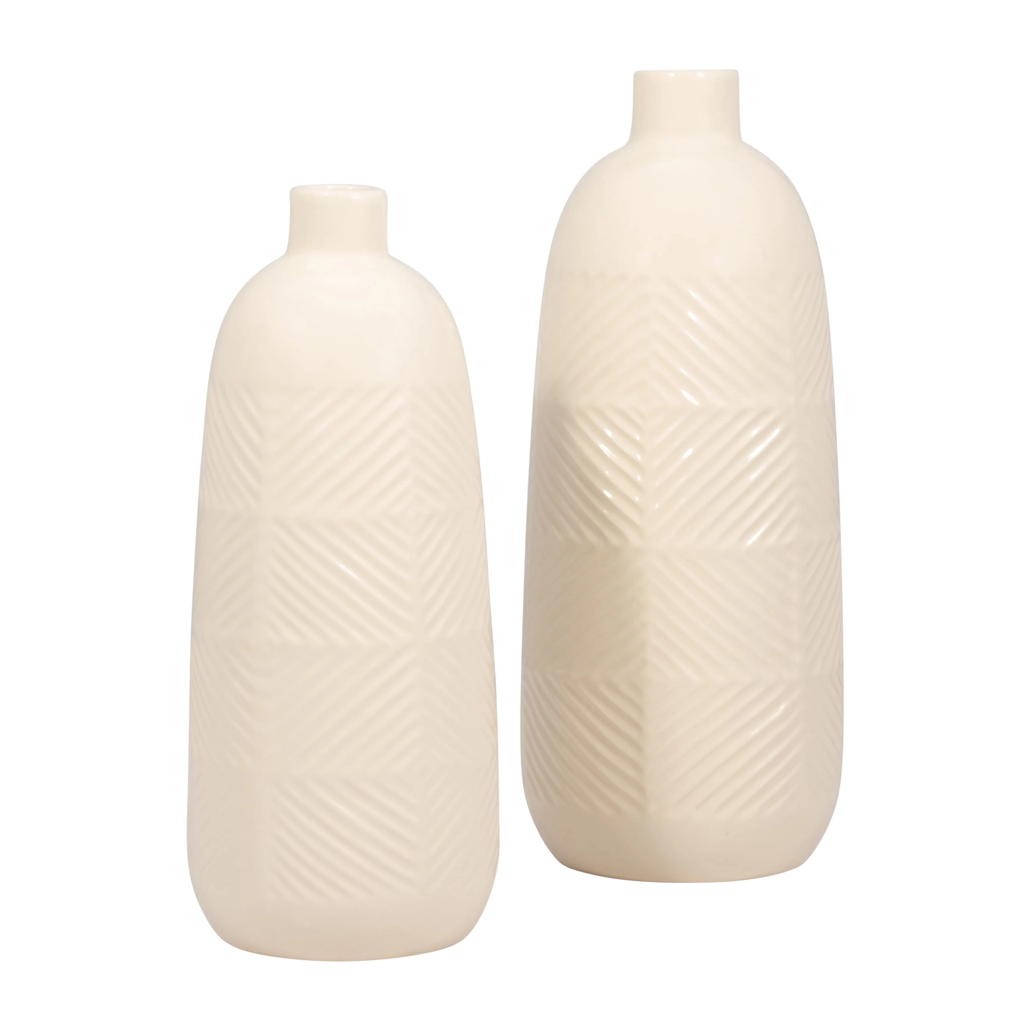 CER, 14" TEXTURED LINES VASE, COTTON