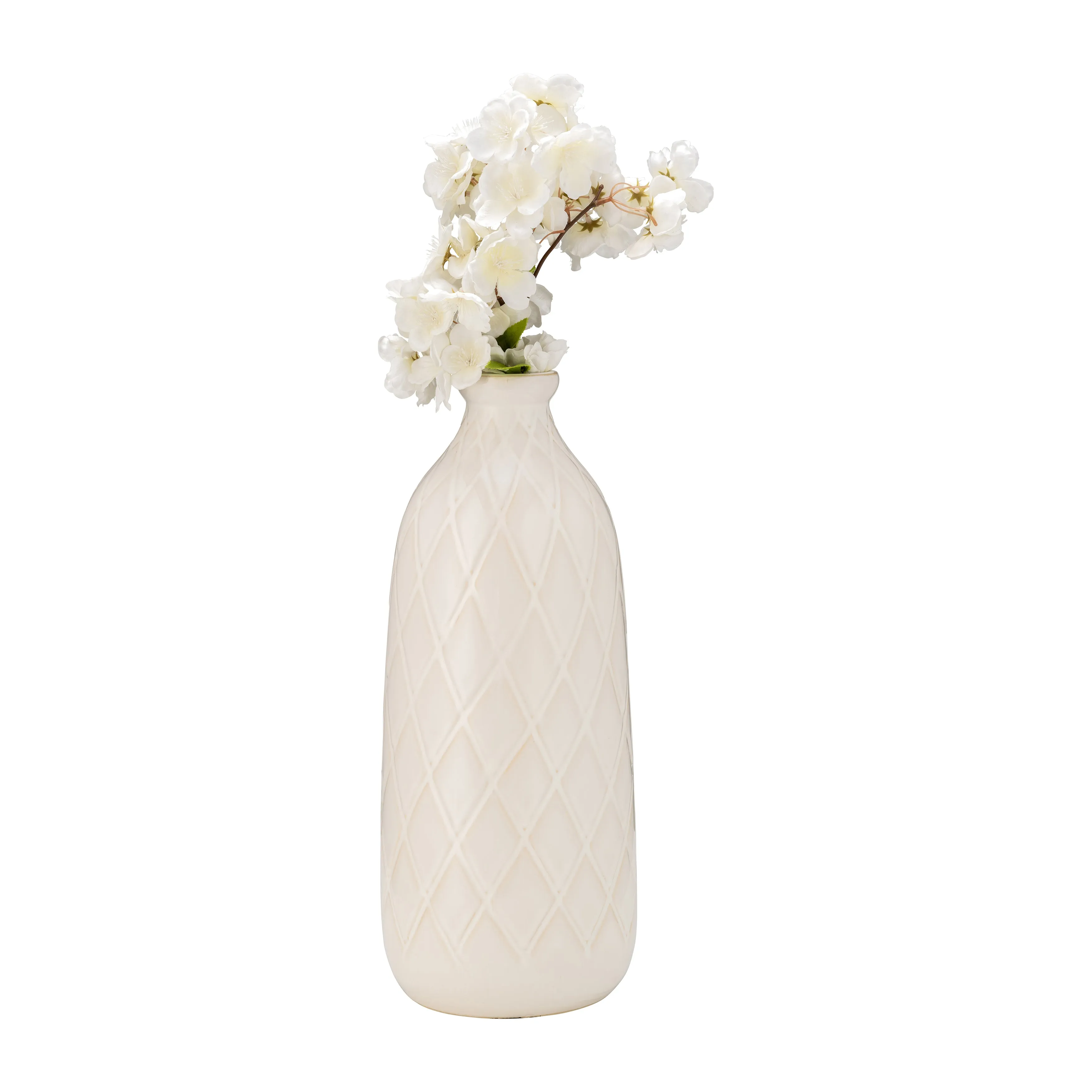 CER, 16" PLAID TEXTURED VASE, BEIGE
