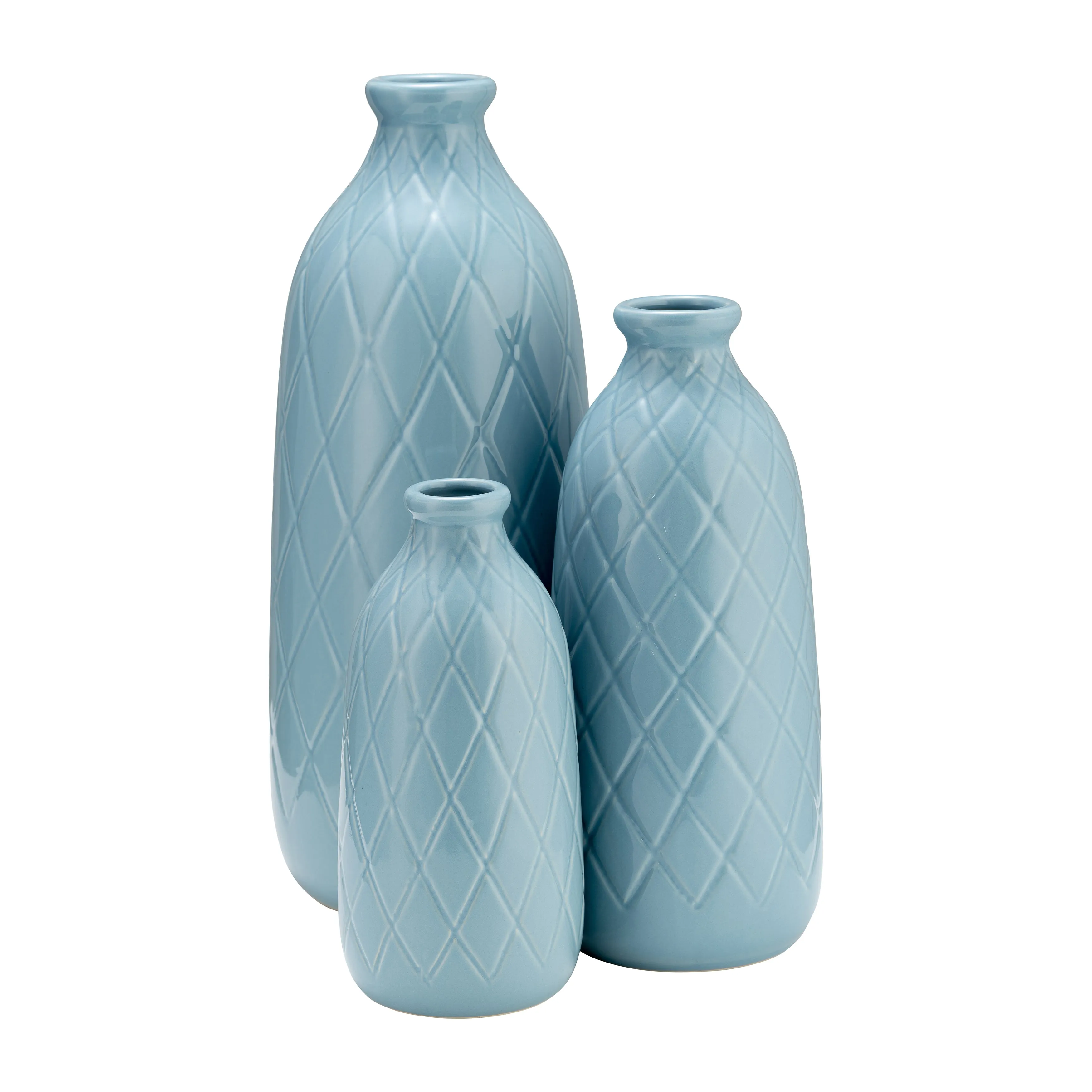 CER, 16" PLAID TEXTURED VASE, CAMEO BLUE