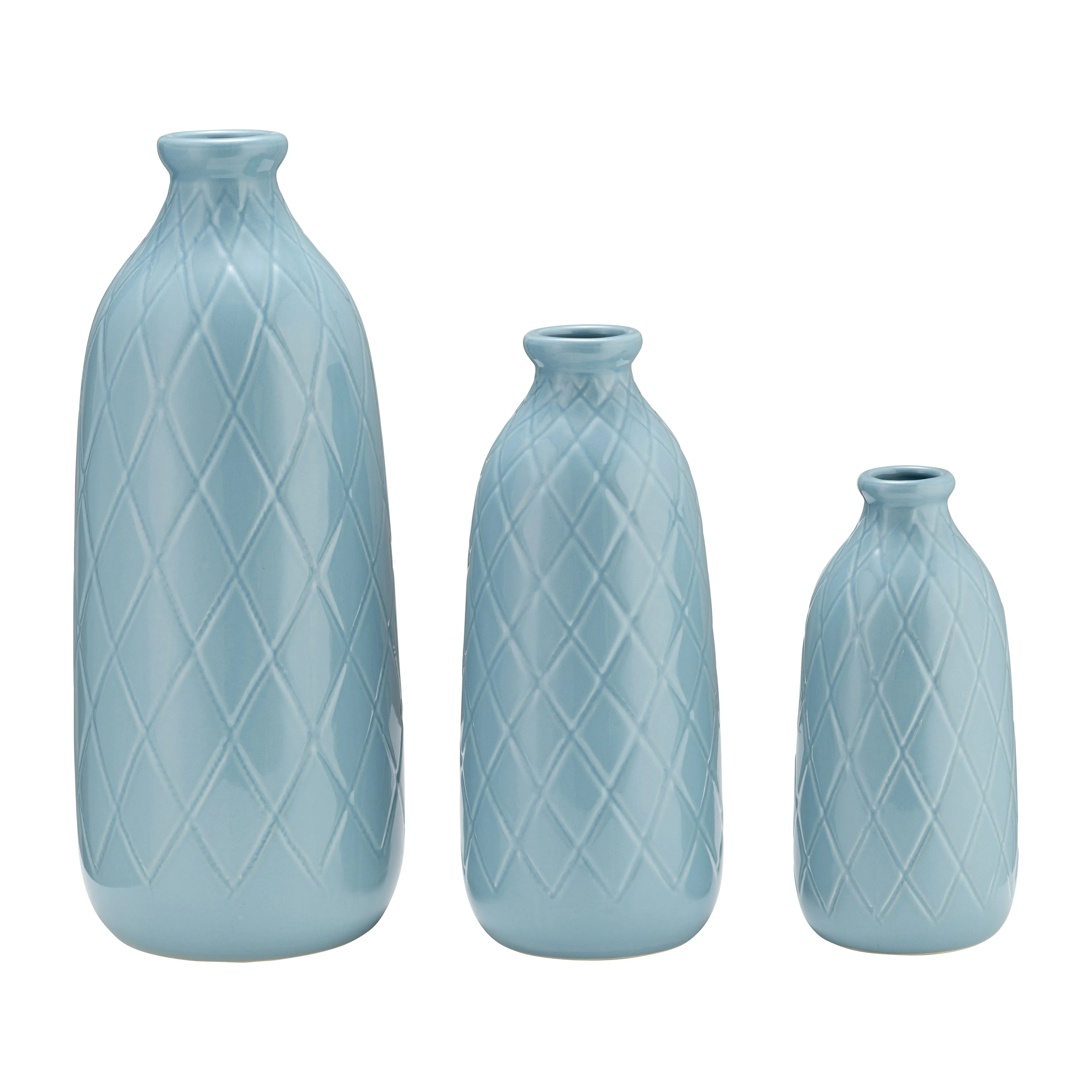 CER, 16" PLAID TEXTURED VASE, CAMEO BLUE