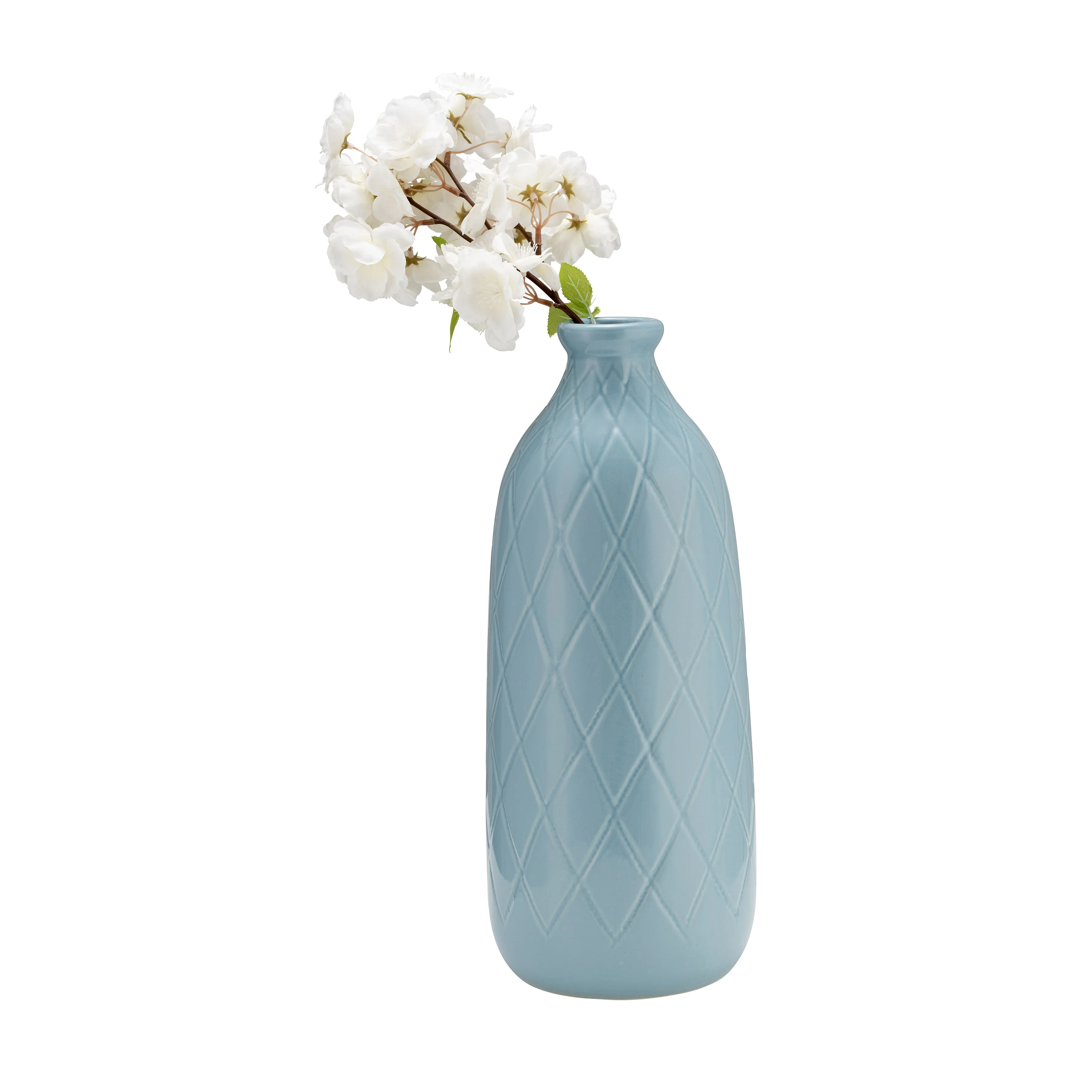 CER, 16" PLAID TEXTURED VASE, CAMEO BLUE