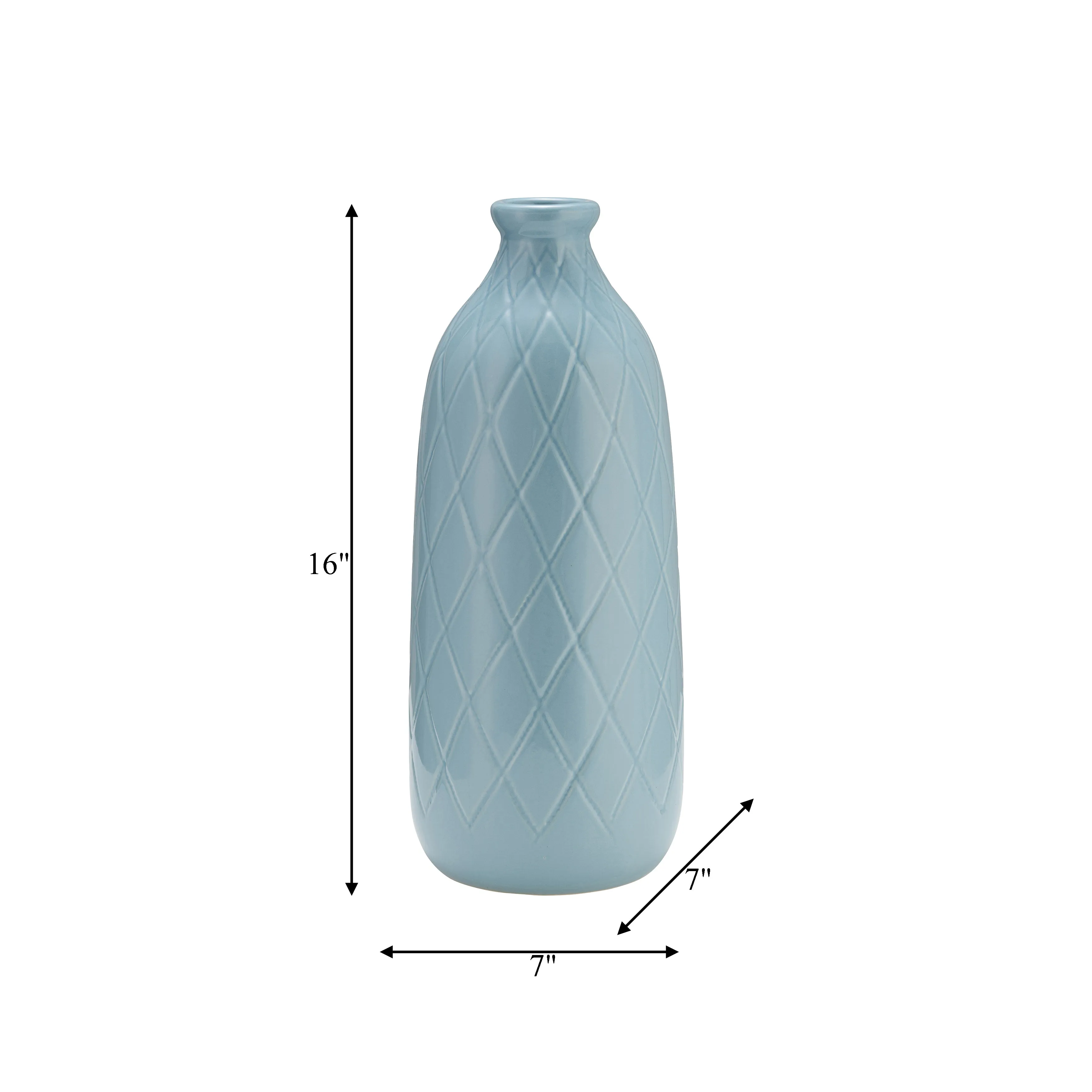 CER, 16" PLAID TEXTURED VASE, CAMEO BLUE