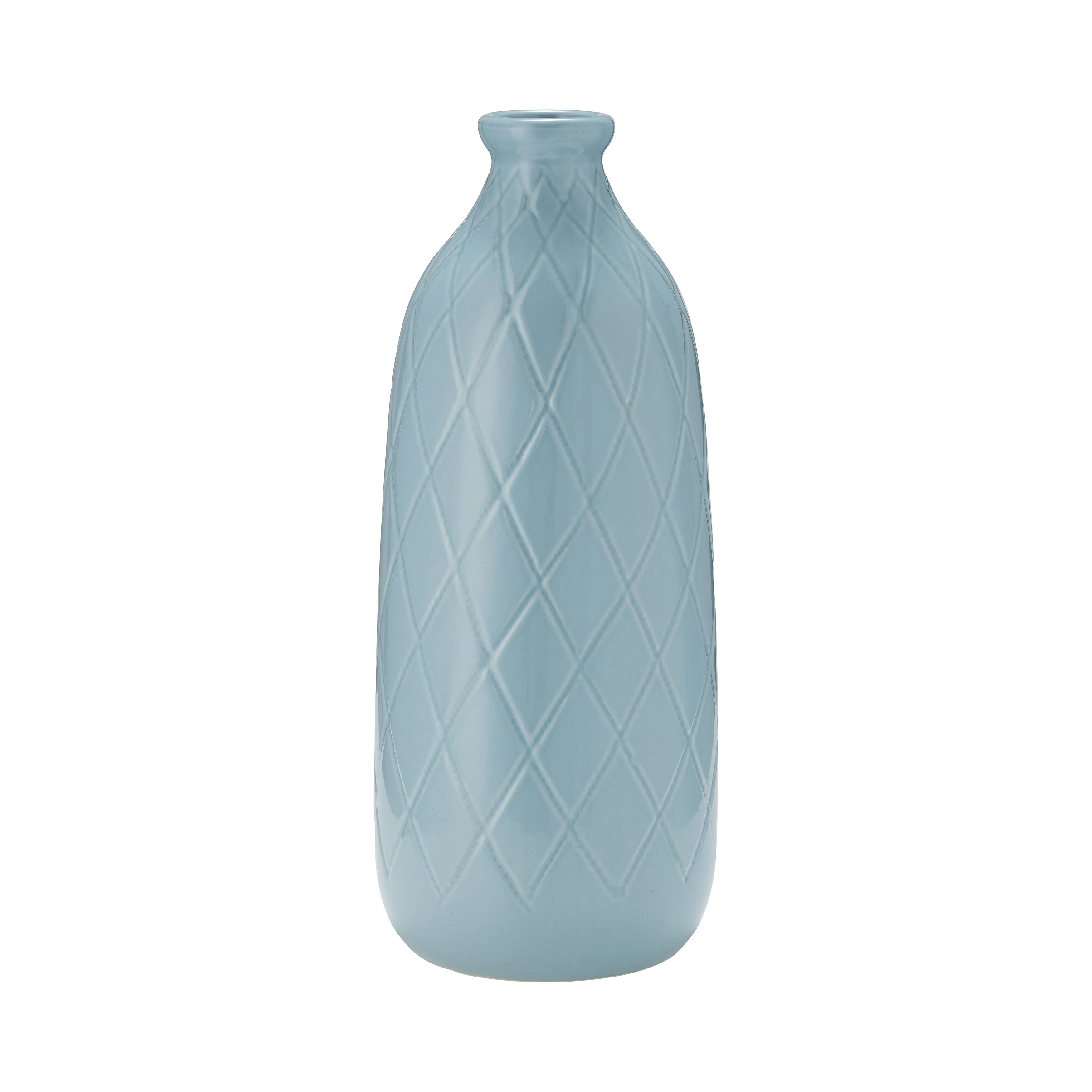 CER, 16" PLAID TEXTURED VASE, CAMEO BLUE