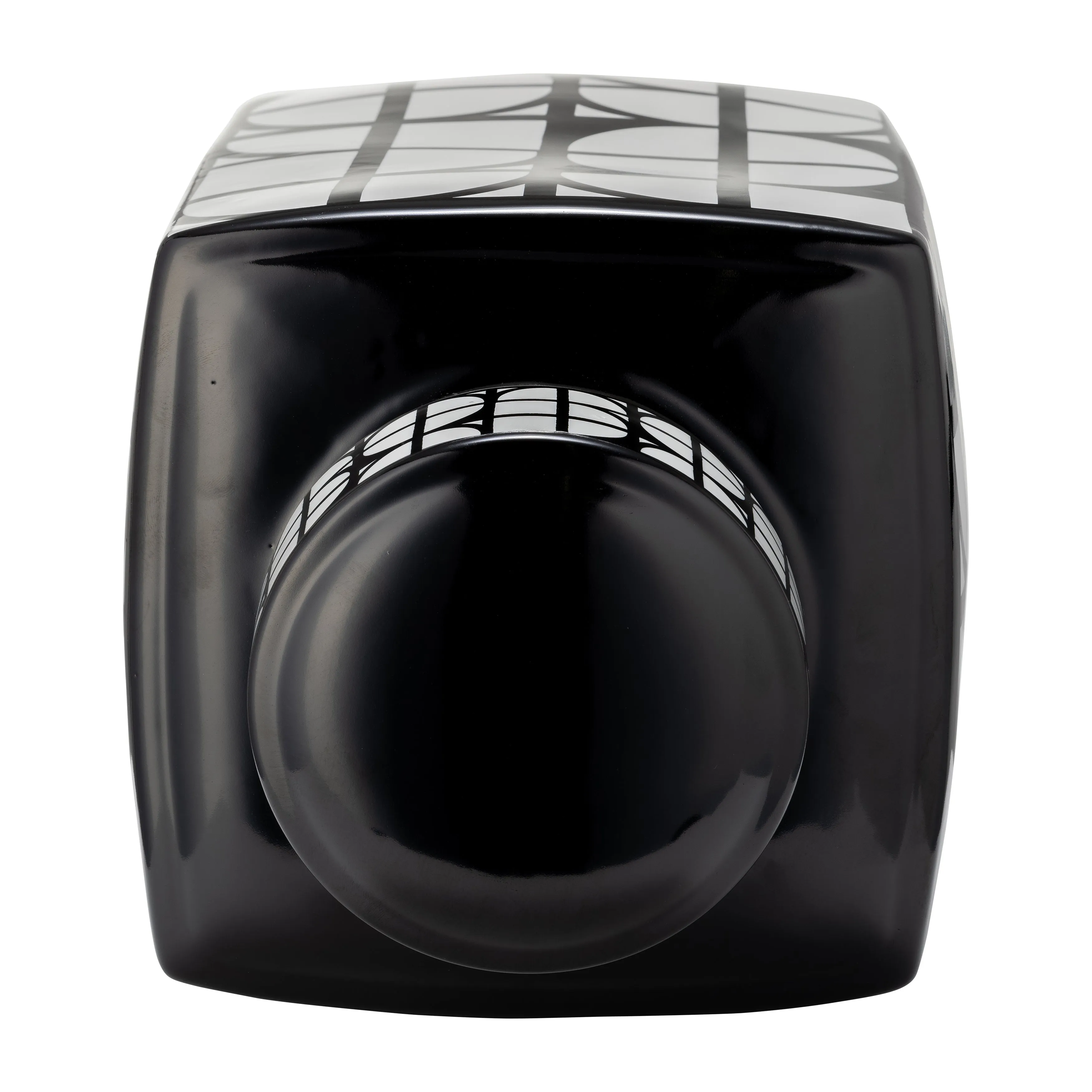 CER, 16"H SQUARE JAR W/ LID, BLACK/WHITE