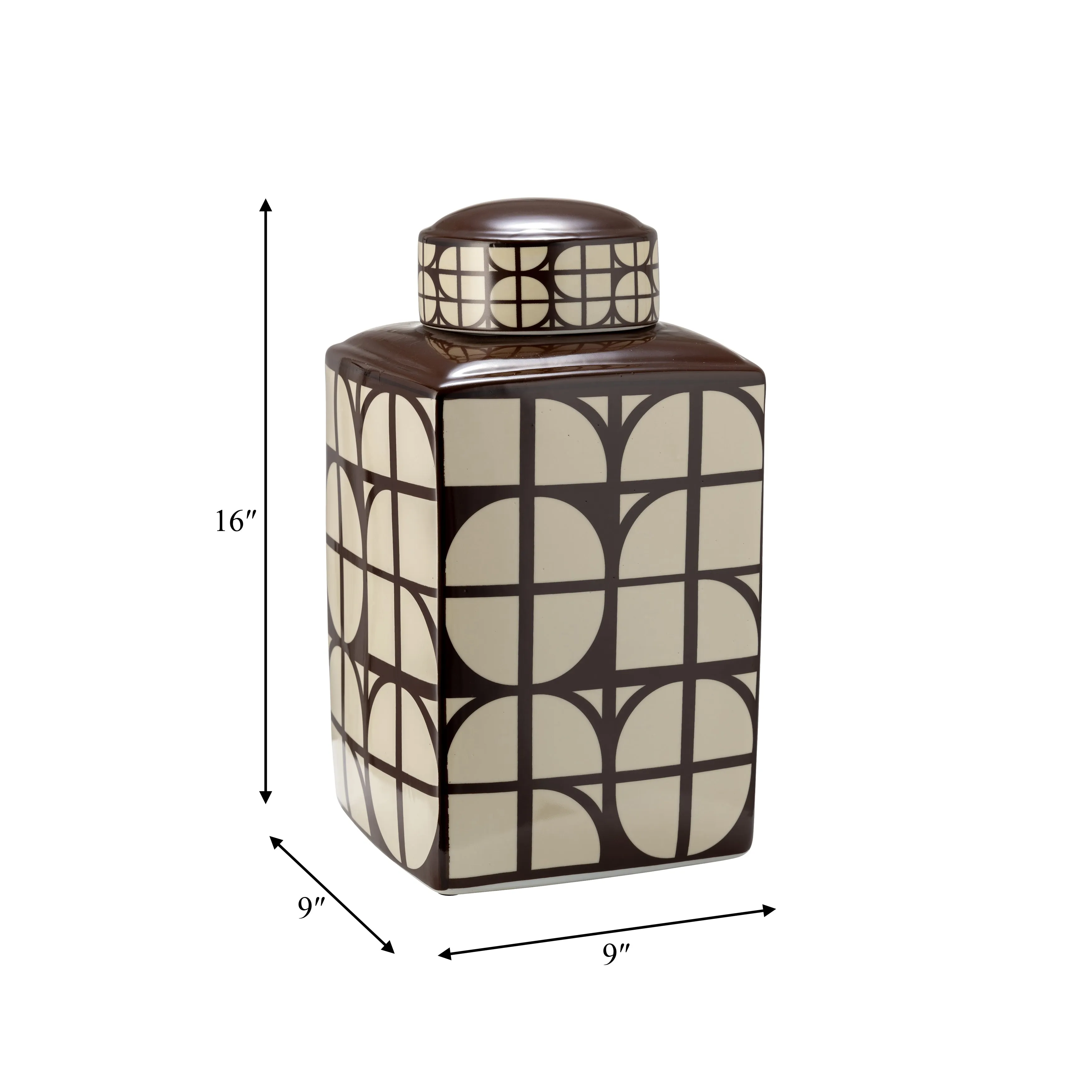 CER, 16"H SQUARE JAR W/ LID, JAVA/COTTON