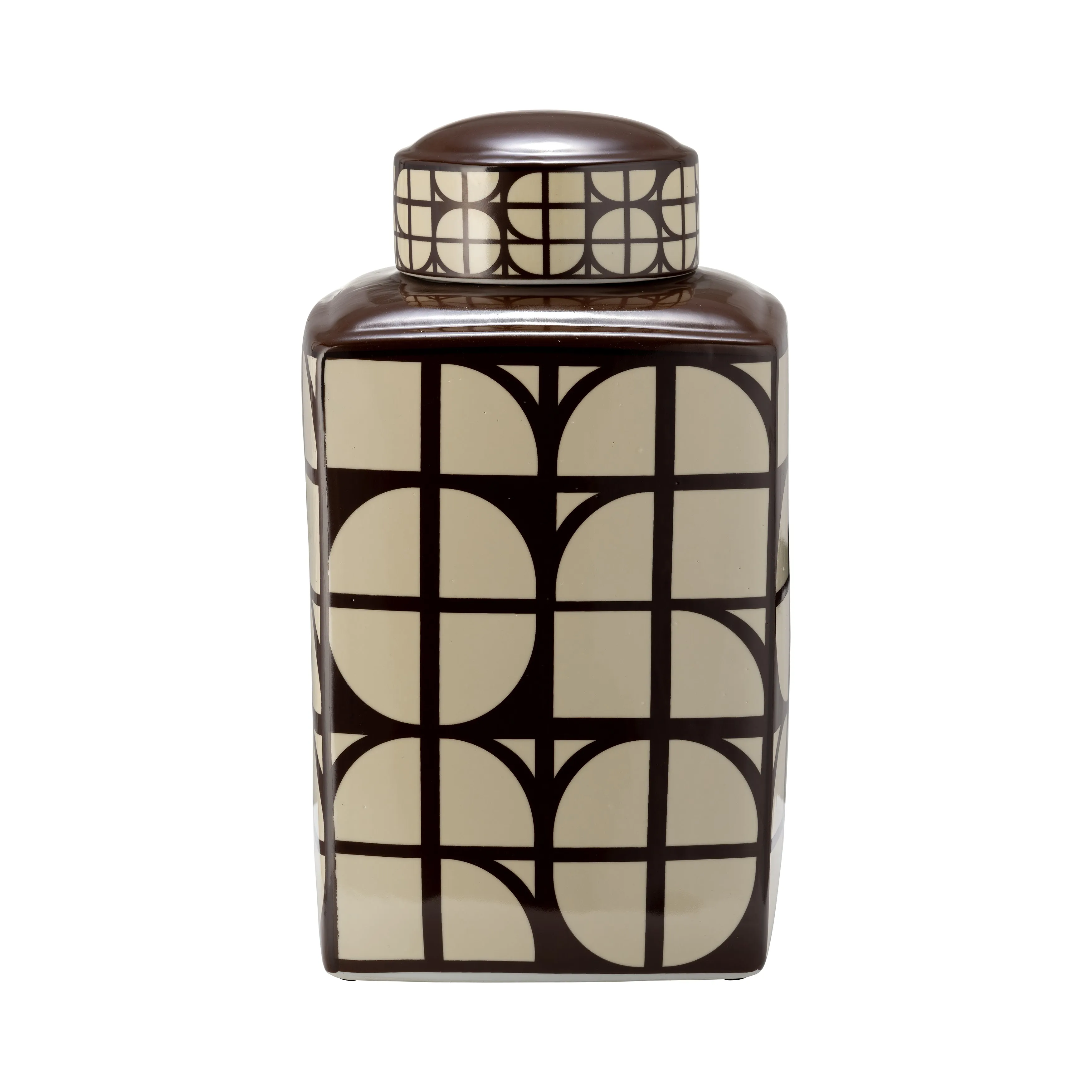 CER, 16"H SQUARE JAR W/ LID, JAVA/COTTON