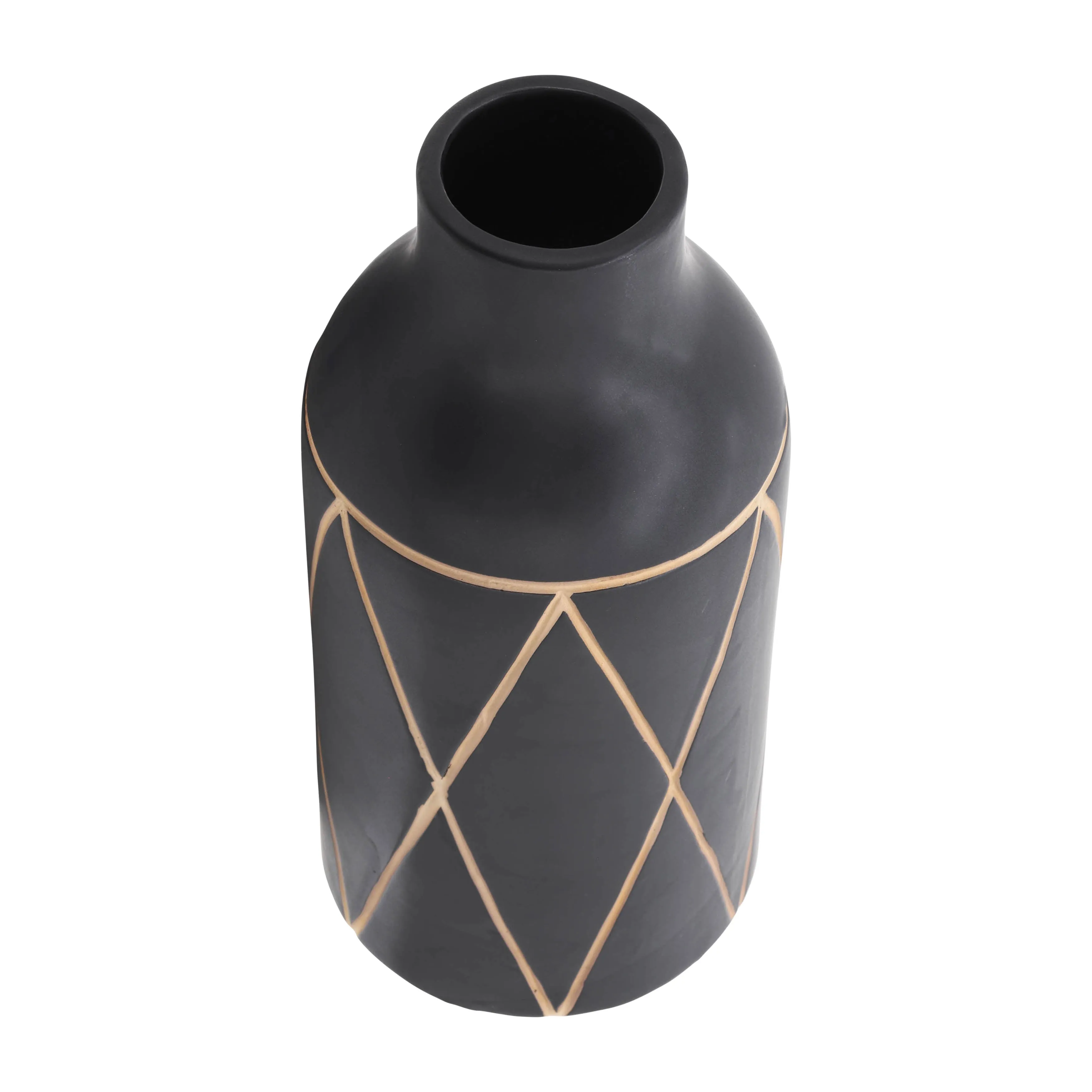 CER, 16"H TRIBAL VASE, BLACK
