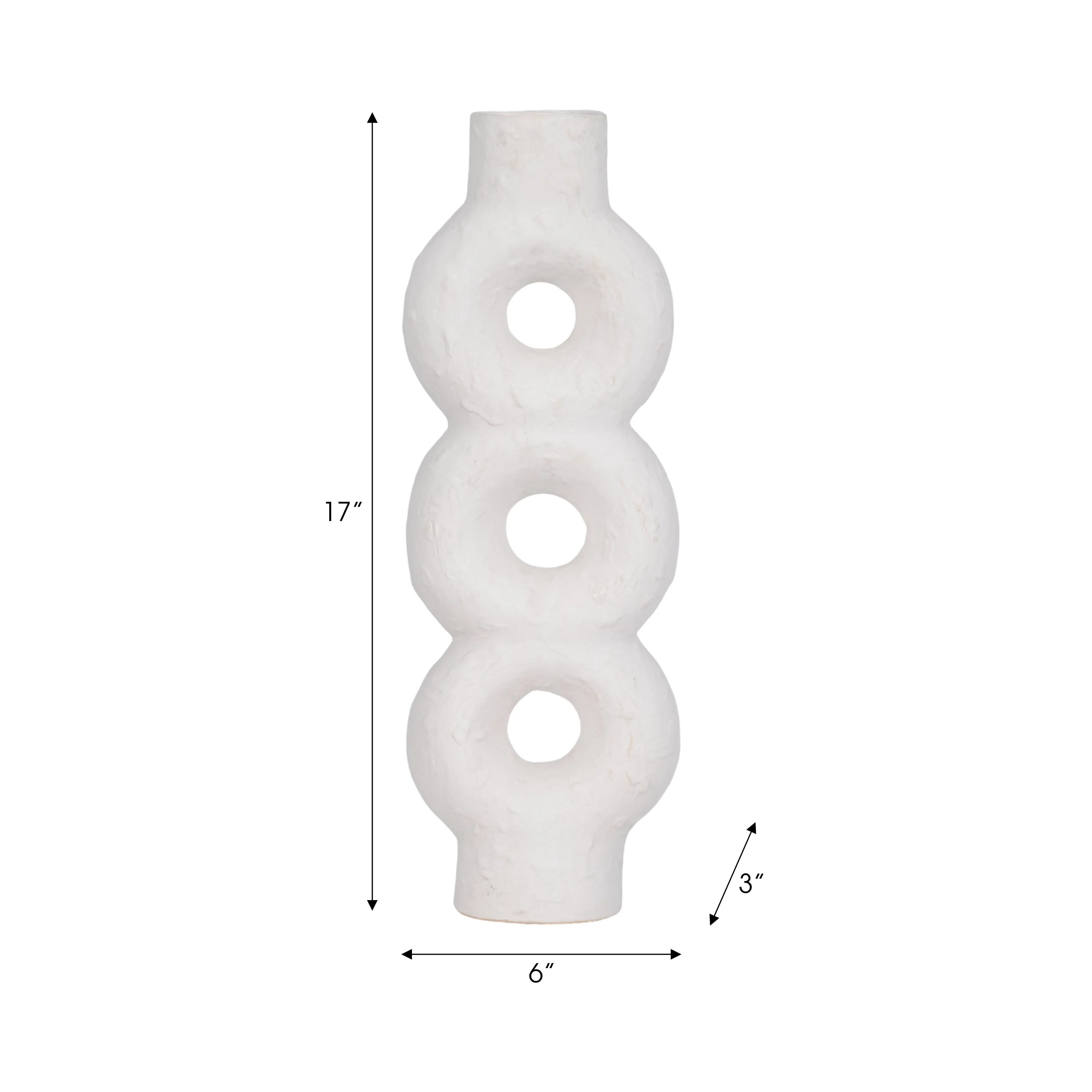 Cer, 17" Textured Stacked Circles Vase, White