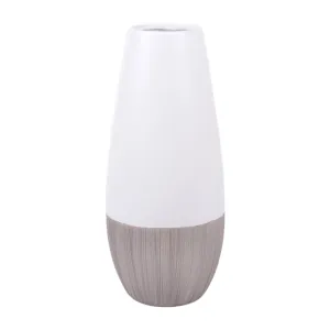 CER, 17"H 2-TONE VASE, CREME/WHITE