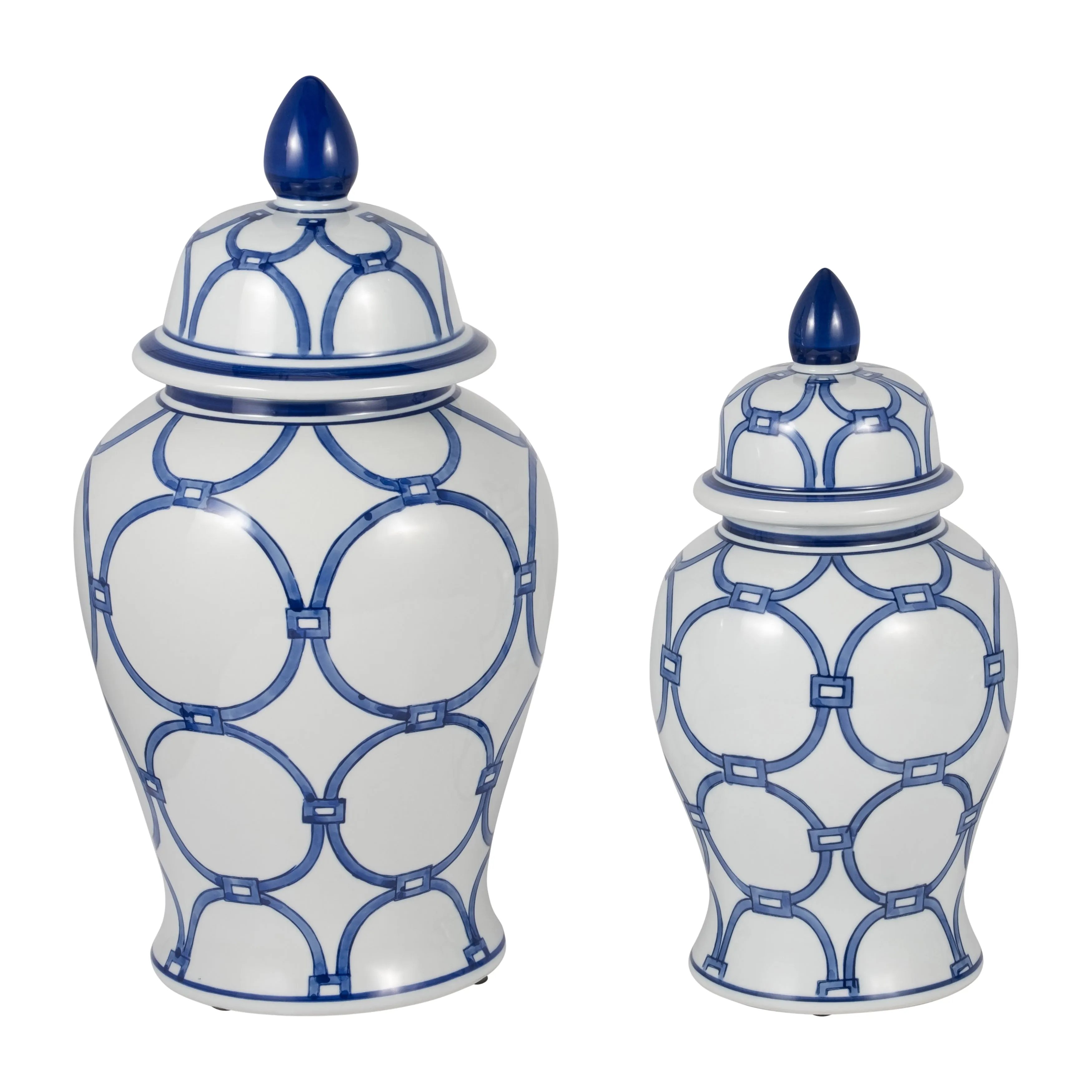 CER, 18" LINKS TEMPLE JAR, BLUE/WHITE