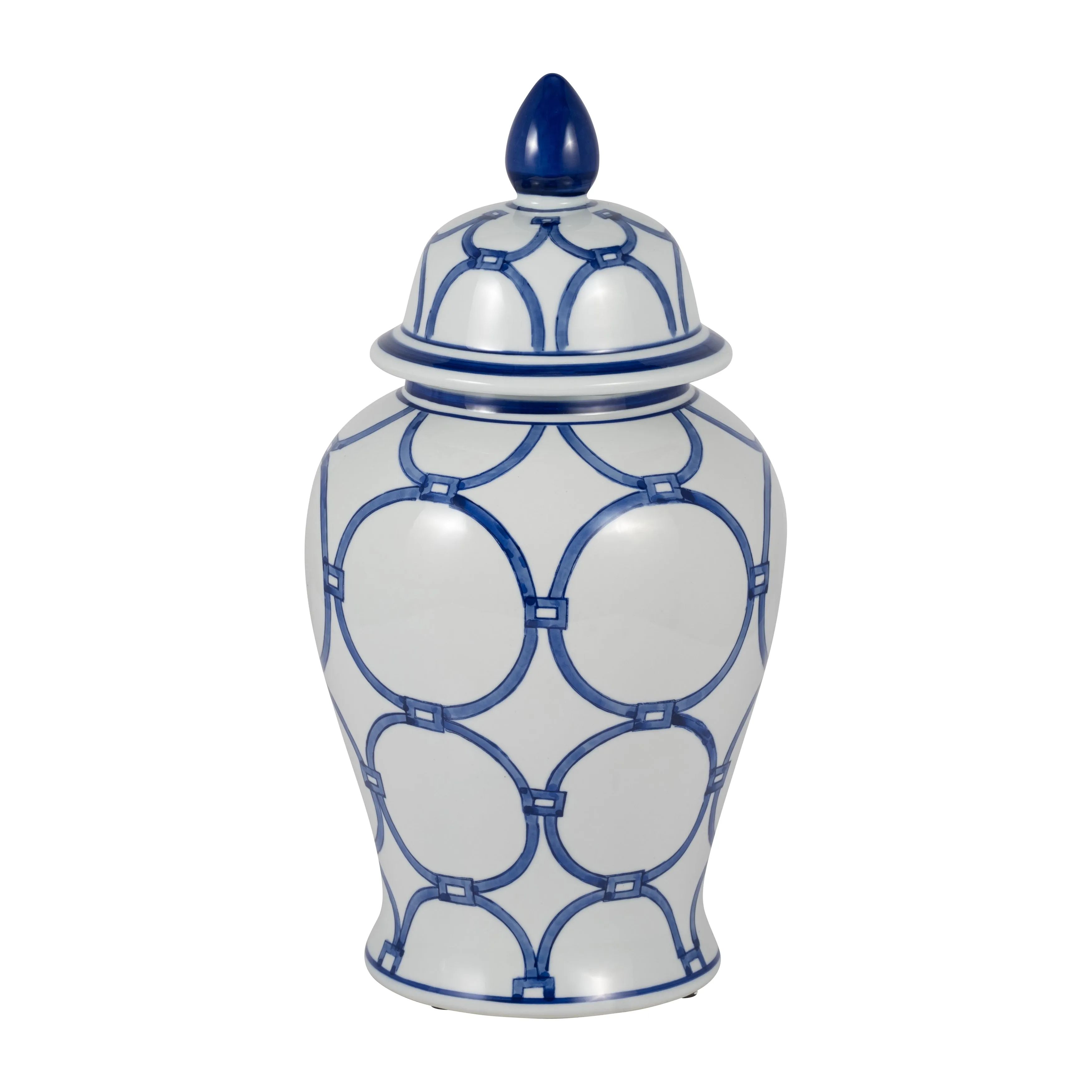 CER, 18" LINKS TEMPLE JAR, BLUE/WHITE