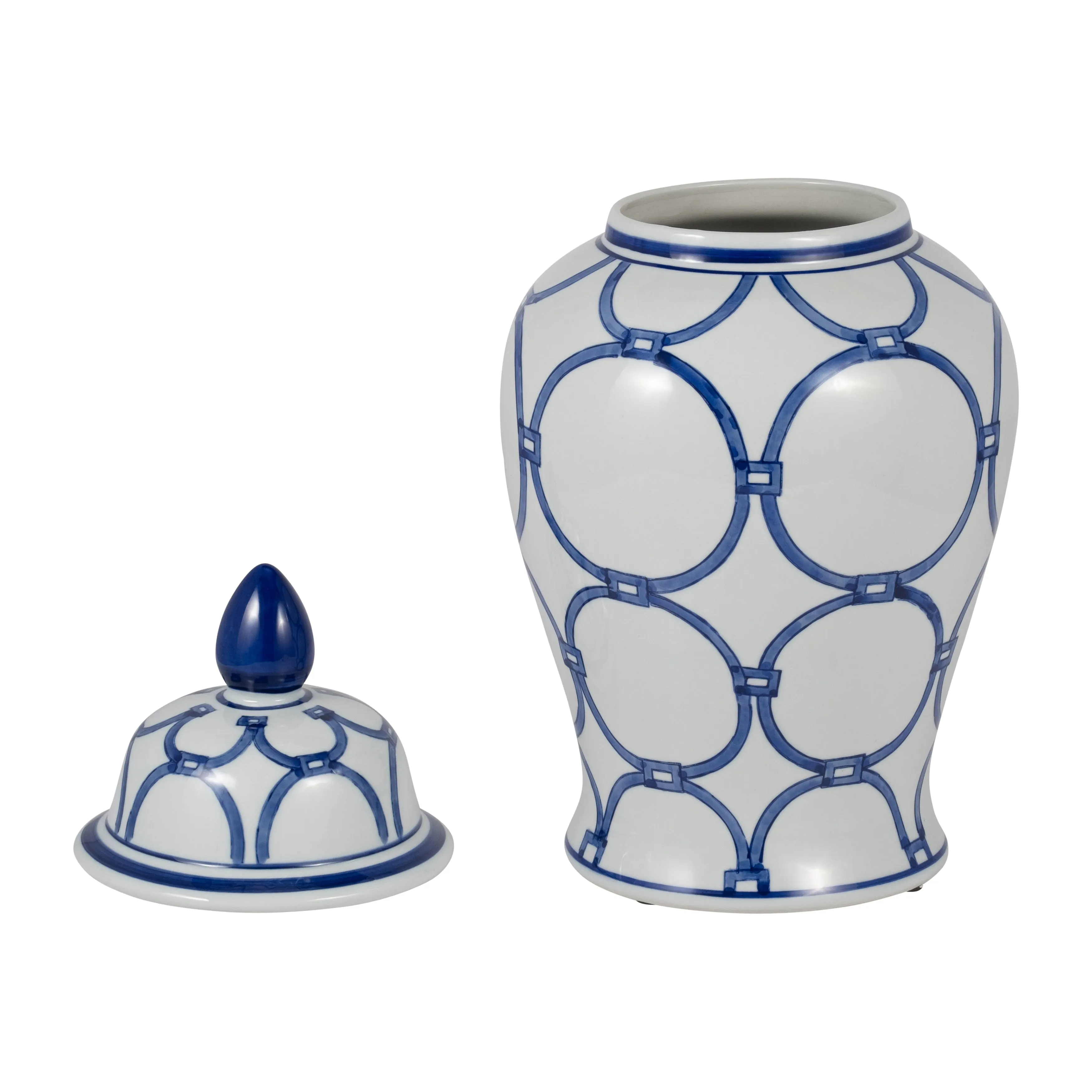 CER, 18" LINKS TEMPLE JAR, BLUE/WHITE
