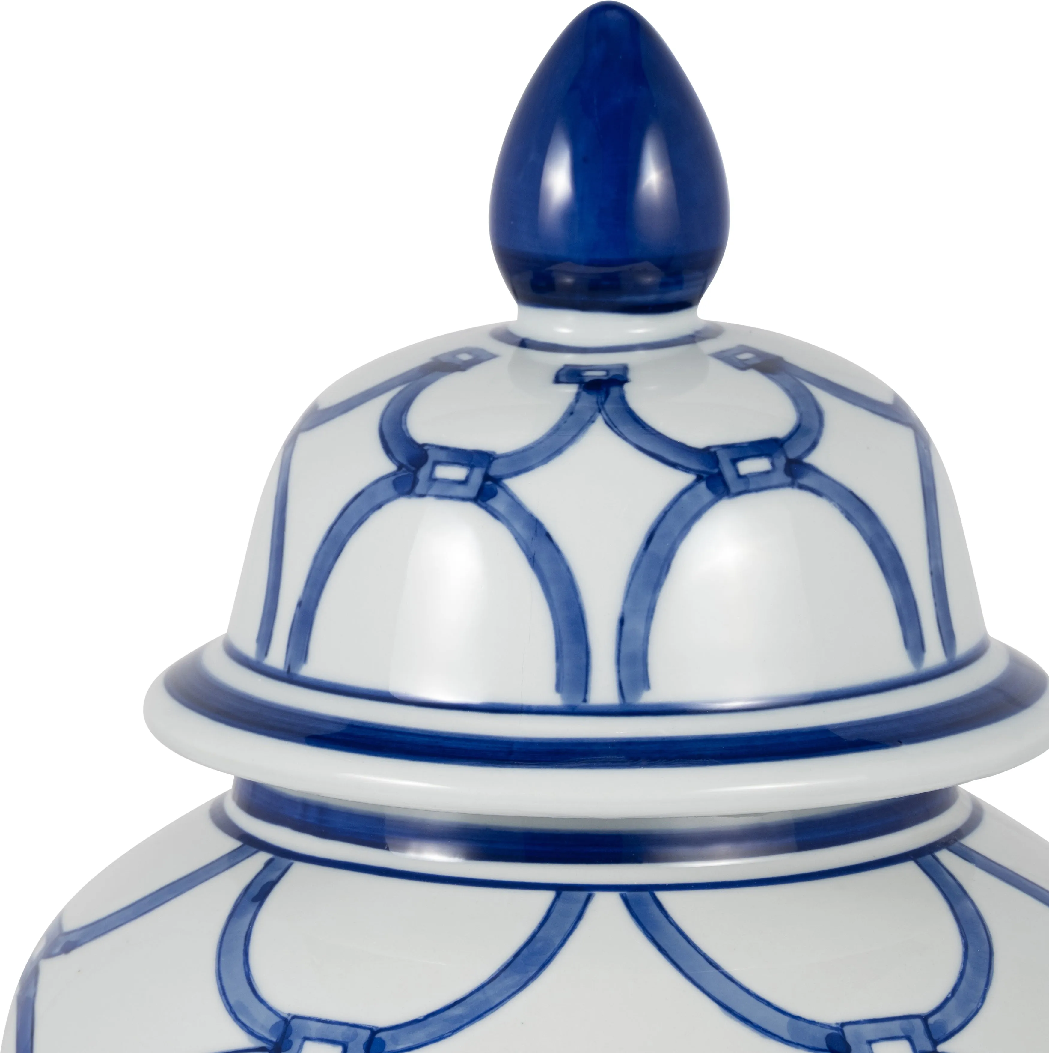 CER, 18" LINKS TEMPLE JAR, BLUE/WHITE