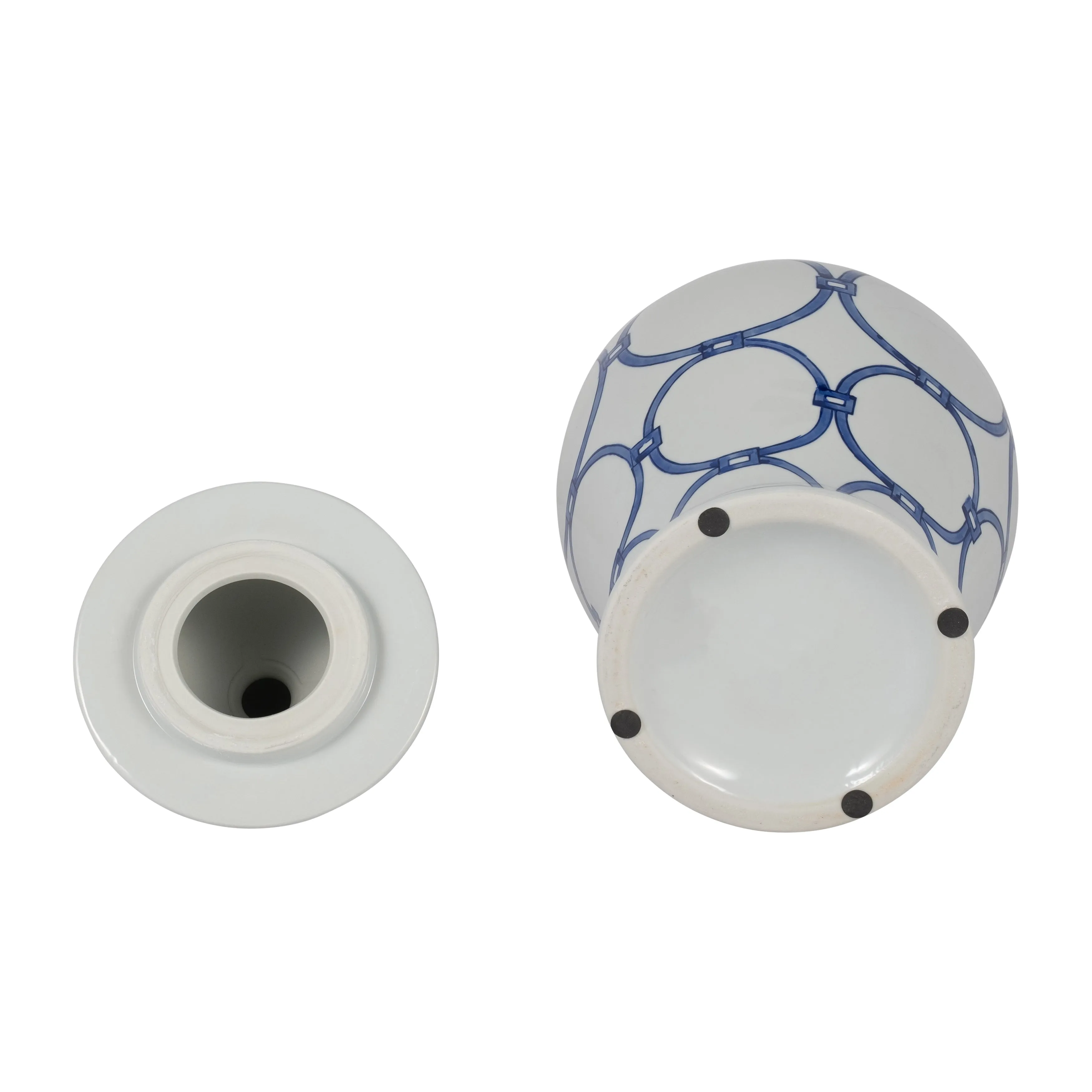 CER, 18" LINKS TEMPLE JAR, BLUE/WHITE