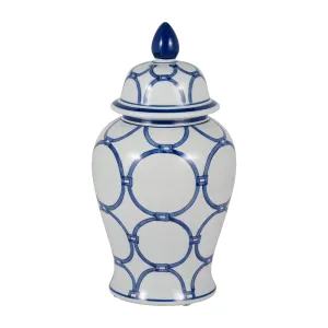 CER, 18" LINKS TEMPLE JAR, BLUE/WHITE