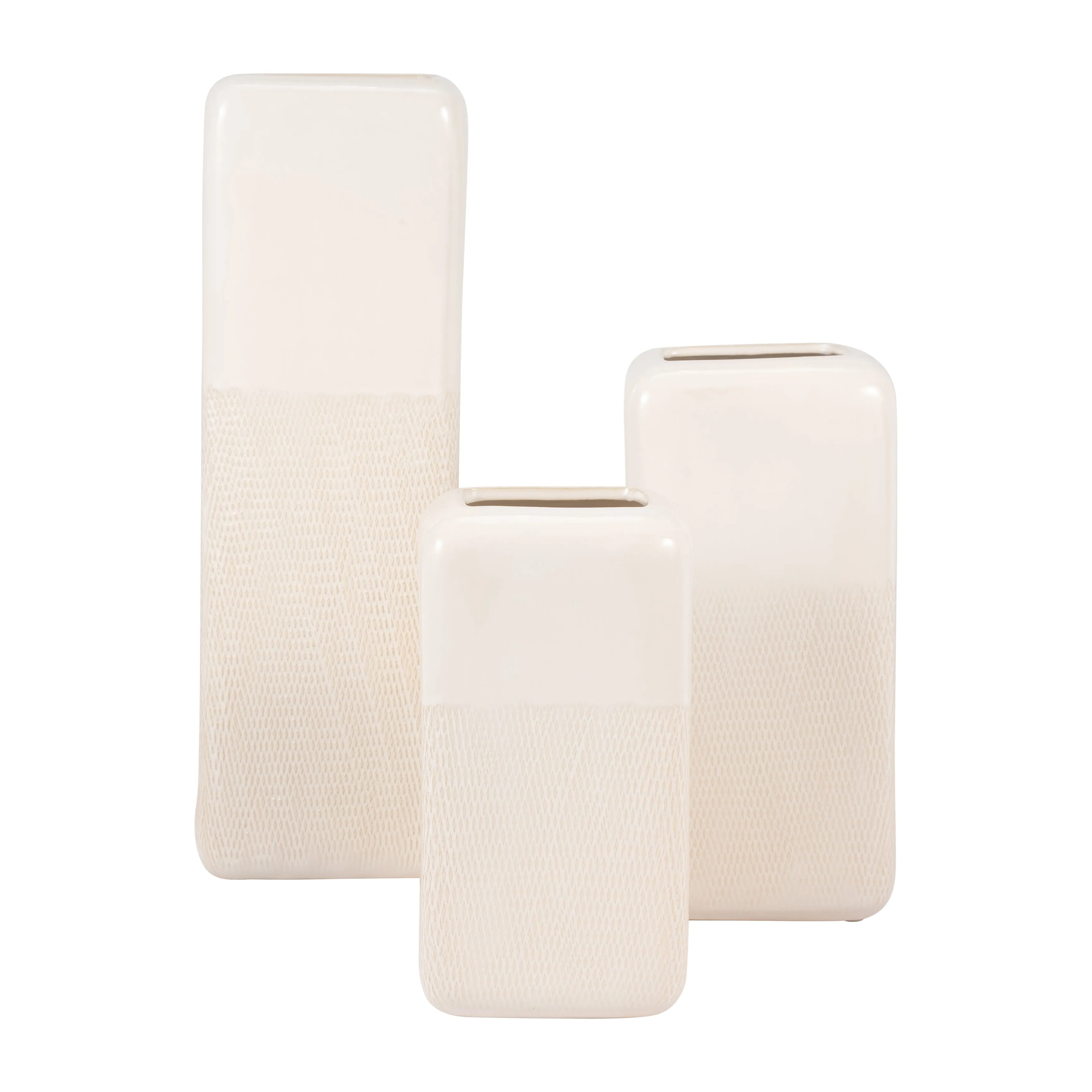 CER, 18" SQUARED GROOVED VASE, IVORY